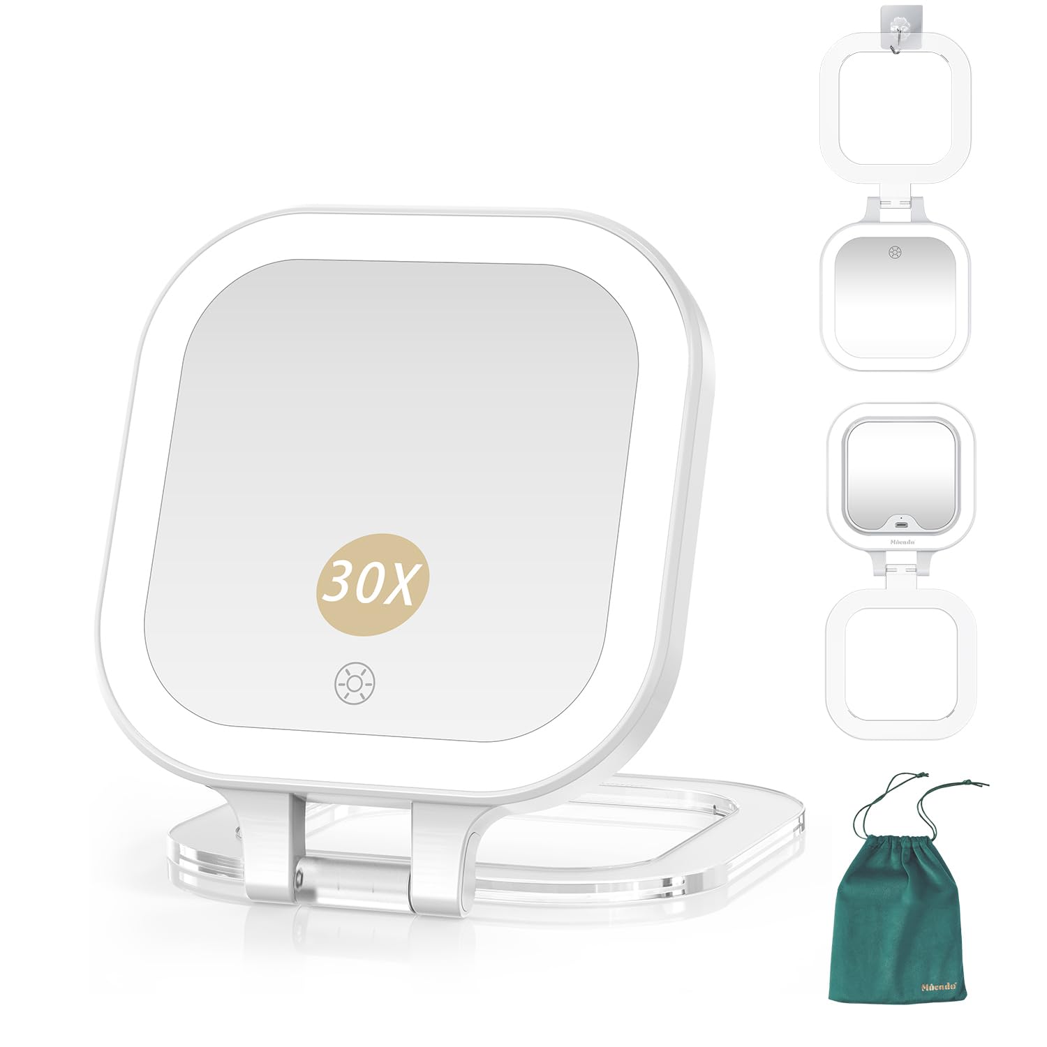 Mocado Compact Travel Makeup Mirror, 1X/30X Magnifying Mirror with Light, Double Sides Compact Mirror with 3 Color Light, Dimmab