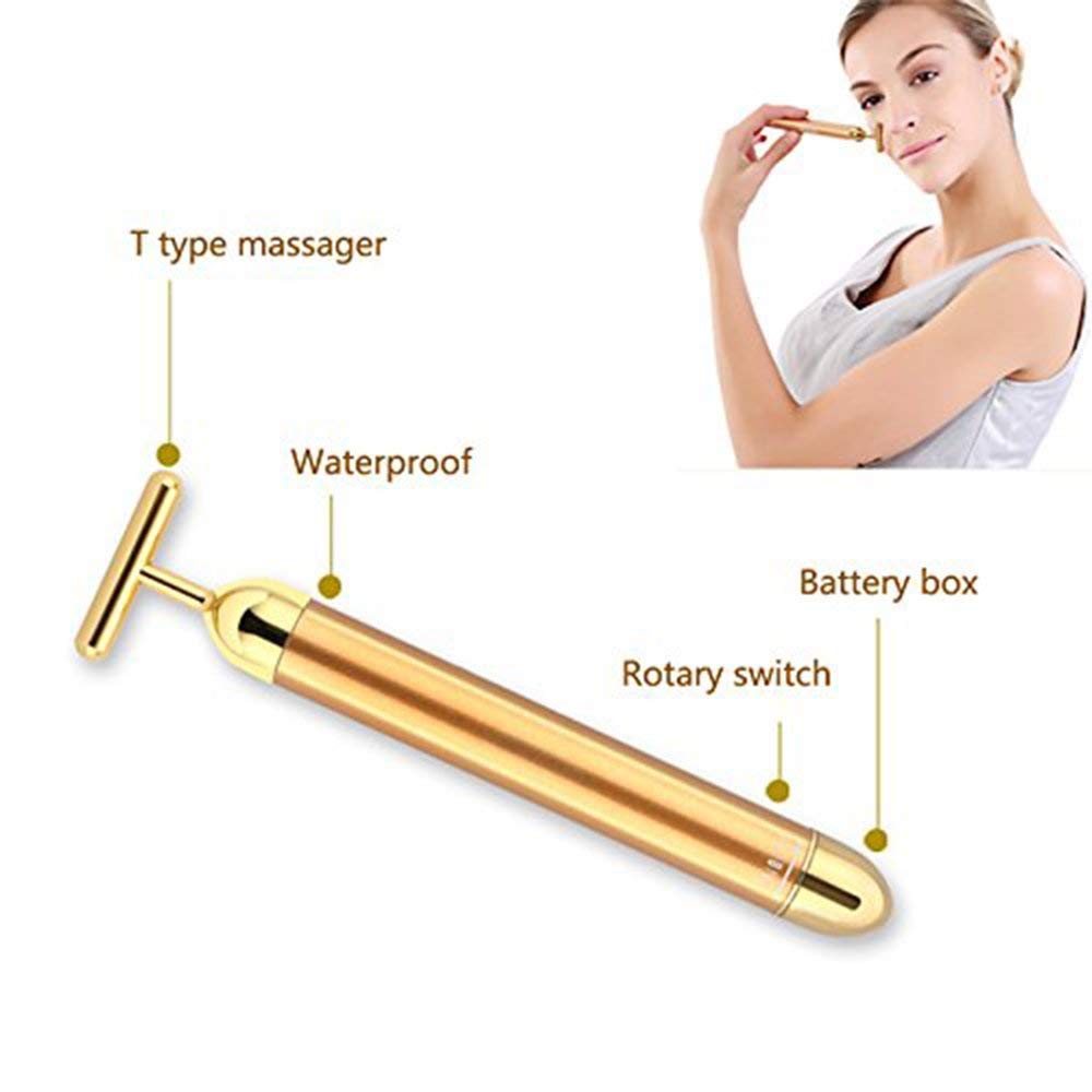 DANgSHAN Beauty Bar 24k golden Pulse Facial Massager, T-Shape Electric Sign Face Massage Tools for Sensitive Skin Face Pull Tigh