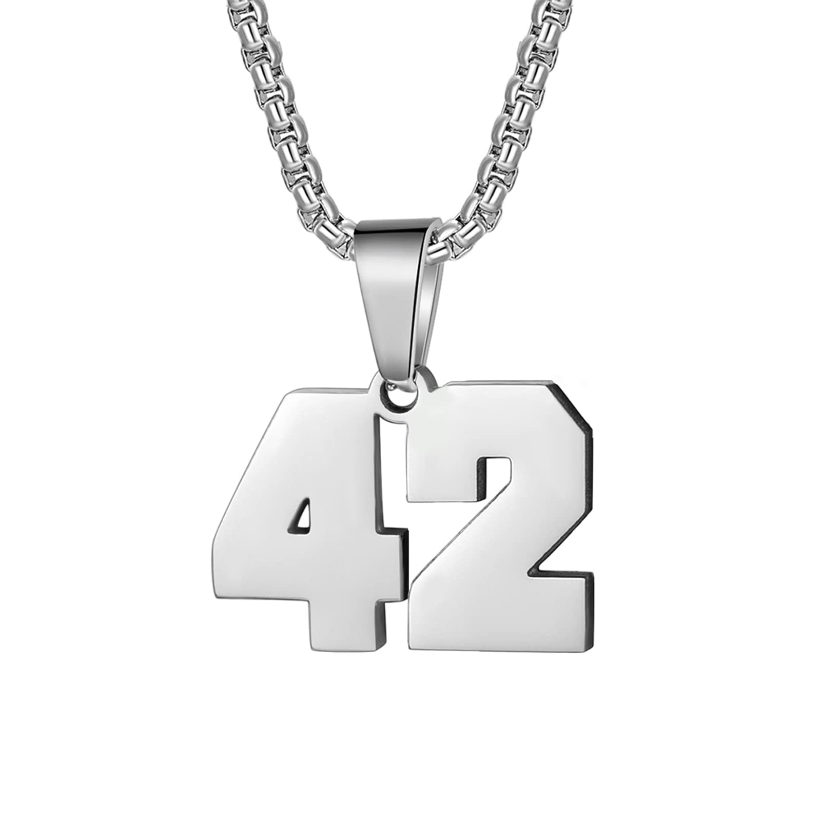 Number Necklaces Personalized Necklaces Silver Initial Number Pendant Stainless Steel Chain Movement Necklaces for Men Women (42