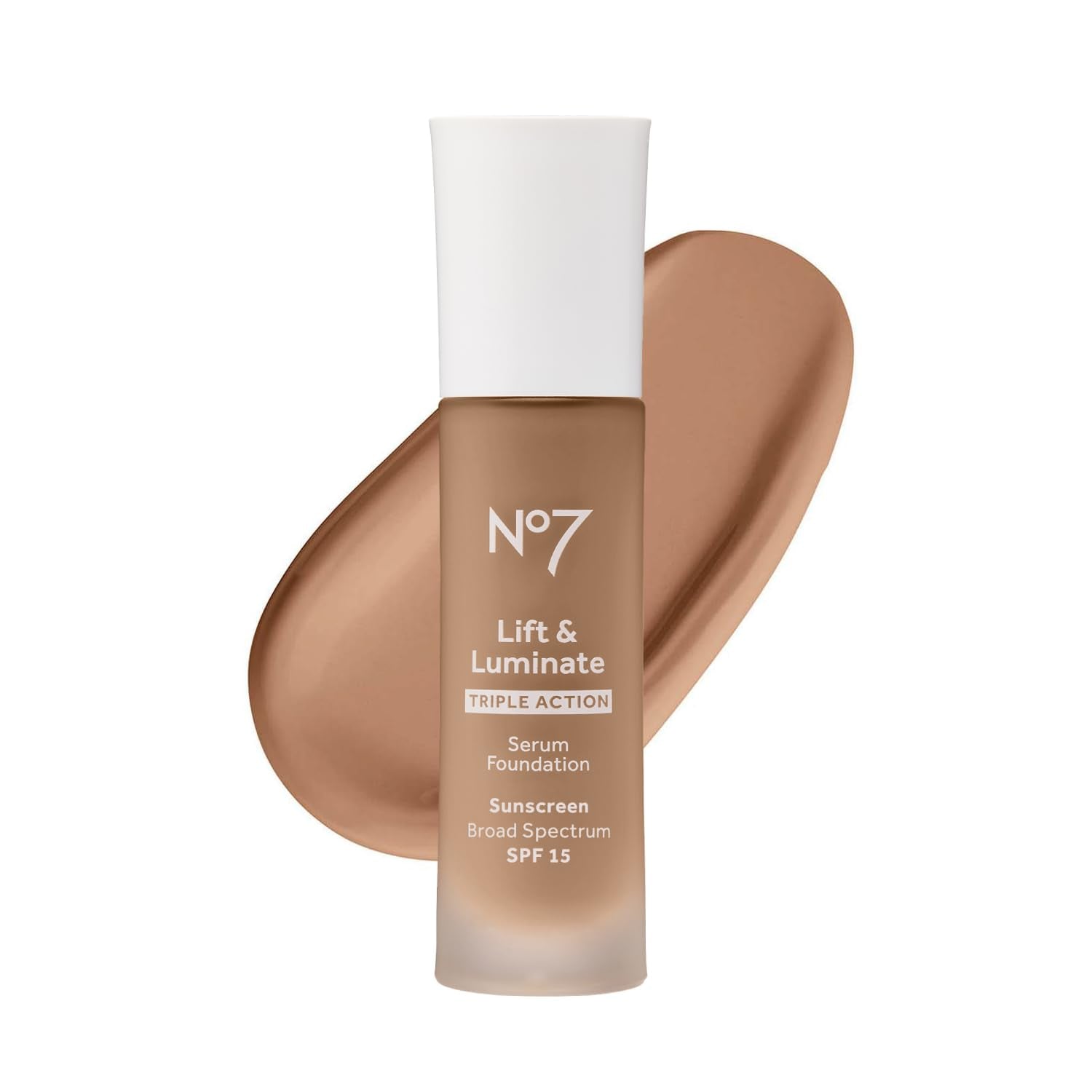 No7 Lift & Luminate Triple Action Serum Foundation - Tawny - Liquid Foundation Makeup with SPF 15 for Dewy, Glowy Base - Radiant