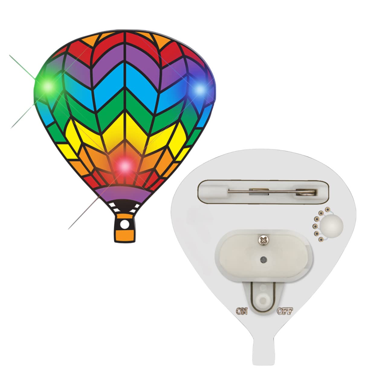 Hot Air Balloon Flashing Body Light Lapel Pins with 1 Blue, 1 Jade, 1 Red LED