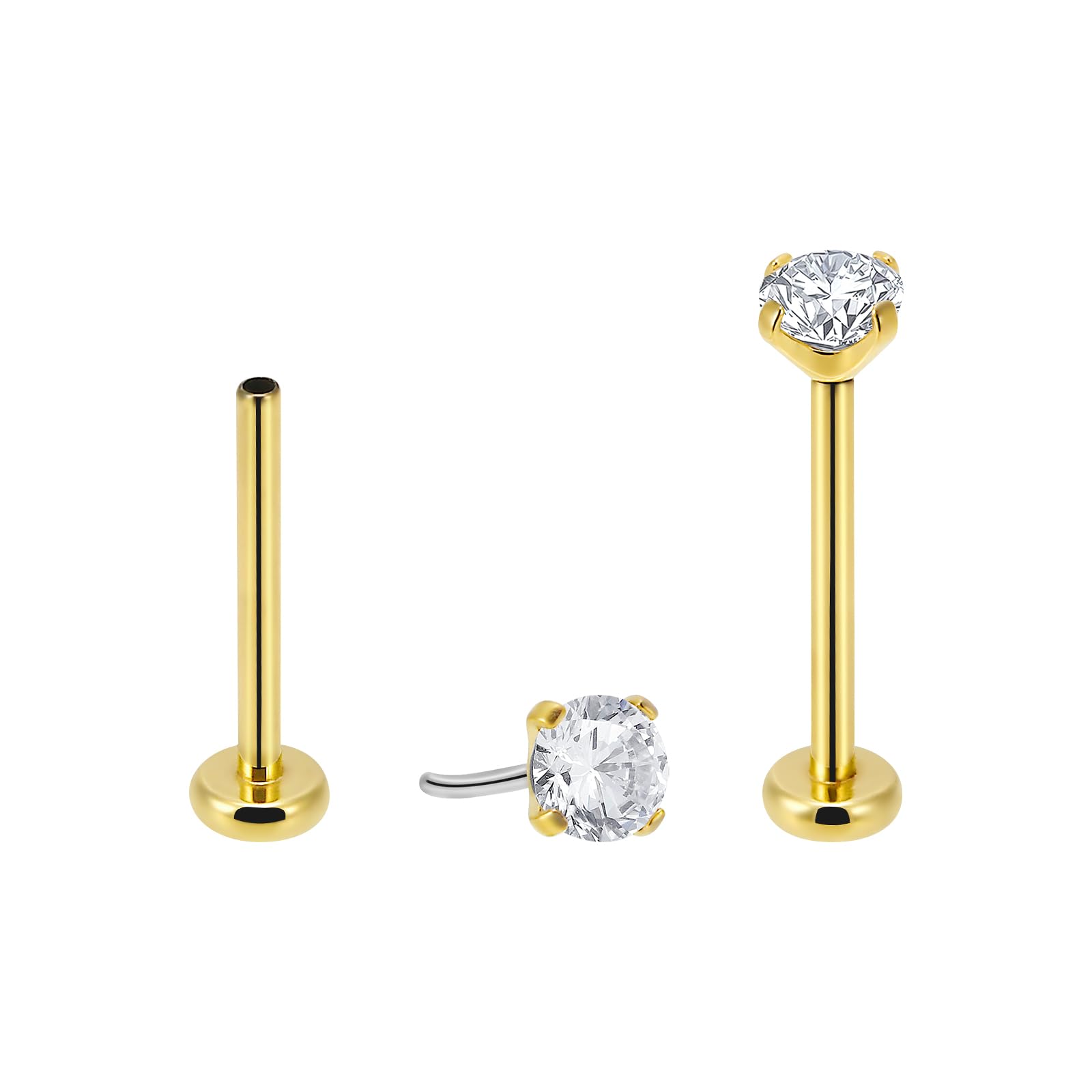 NewkeepsR 2PCS-1.0mm(18g) Titanium Gold Plated Press Fit Threadless Push Pop In Labret Lip Monroe Tragus Small Flatback Earring 