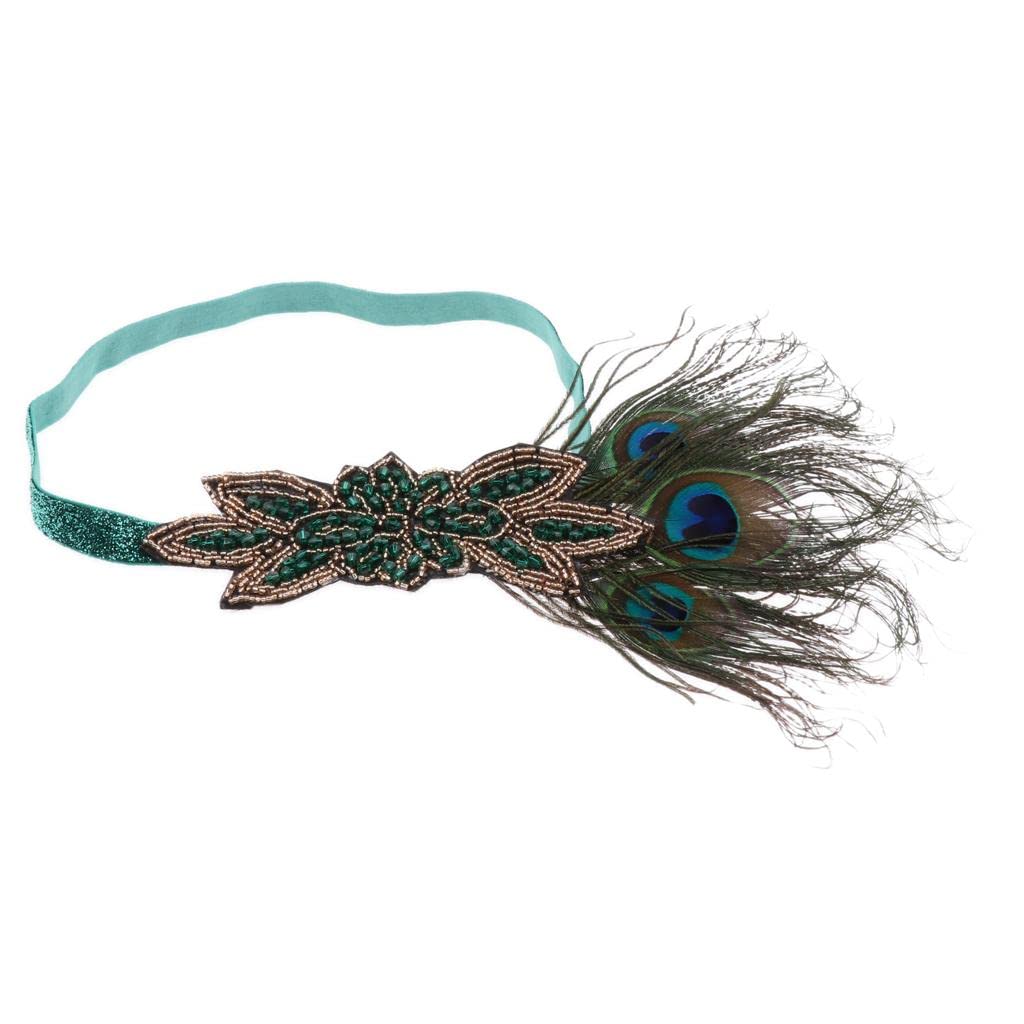ATORSE?Womens Vintage Peacock Artificial Feather Roaring 20s Headpiece 1920s Flapper Headband, Green