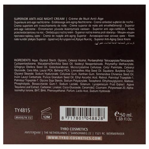 Tyro Superior Anti-Age Night Cream - Intensive Night Cream To Combat Multiple Signs Of Ageing - Helps Smooth Wrinkles - Restores