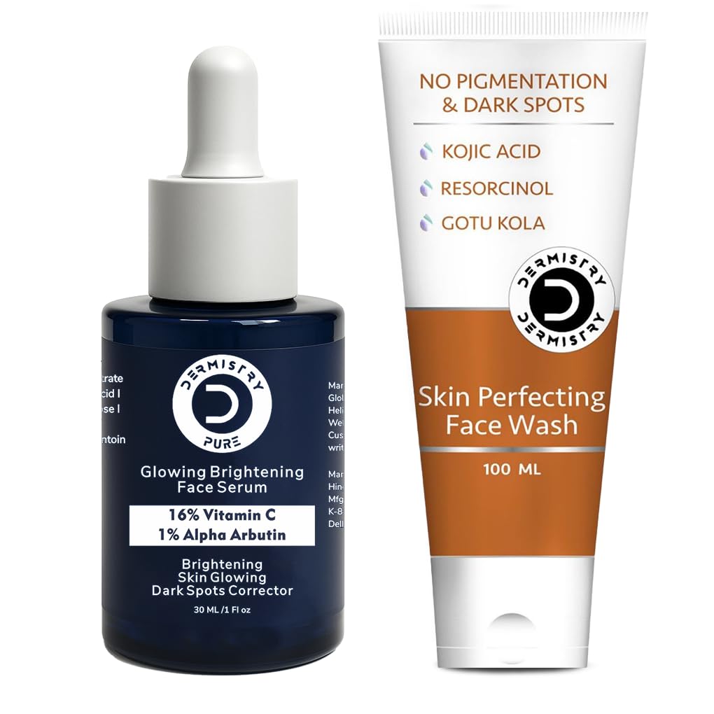 Dermistry Pure 16% Vitamin C 1% Alpha Arbutin & Kojic Acid Face Wash Combo For Pigmentation Detan Dark Spots Uneven Dull Skin To