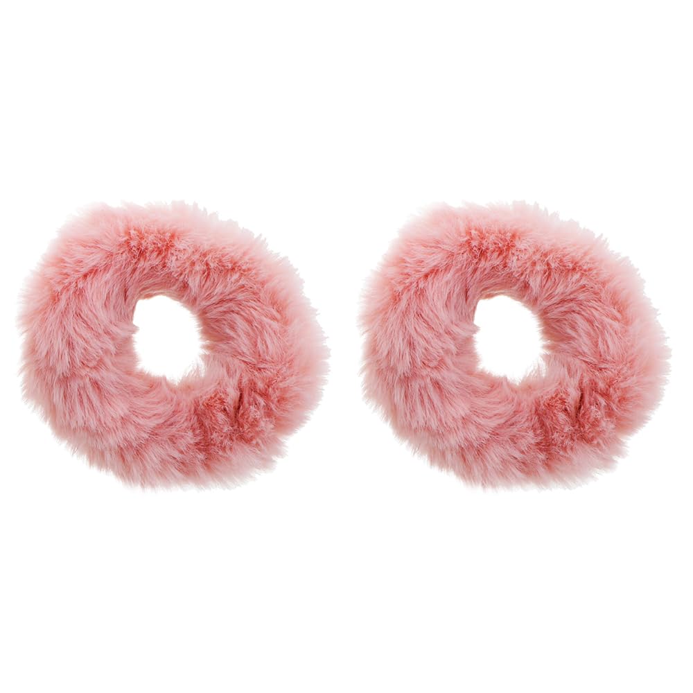 Small Fuzzy Fur Scrunchies Furry Pony Holder - Set Of 2 - Mauve