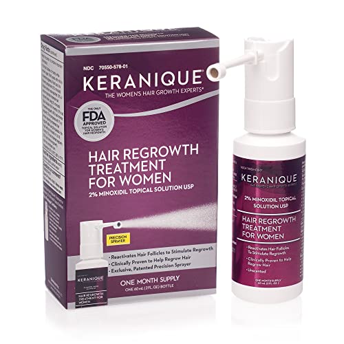 Keranique Hair Regrowth Treatment Extended Nozzle Sprayer - 2% Minoxidil, 30 Day Supply - Regrow Thicker-Looking Hair, Helps Rev