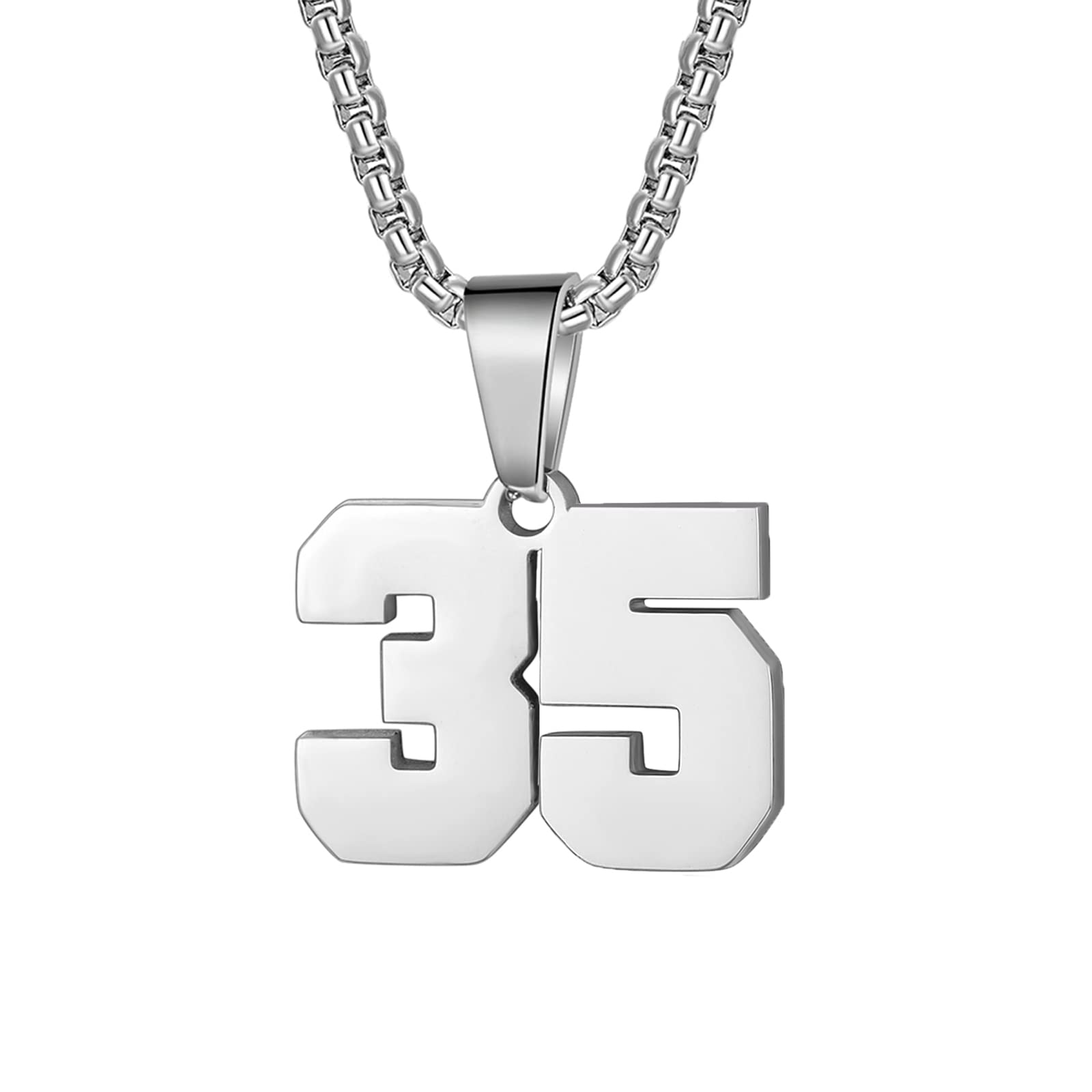 Number Necklaces Personalized Necklaces Silver Initial Number Pendant Stainless Steel Chain Movement Necklaces for Men Women (35