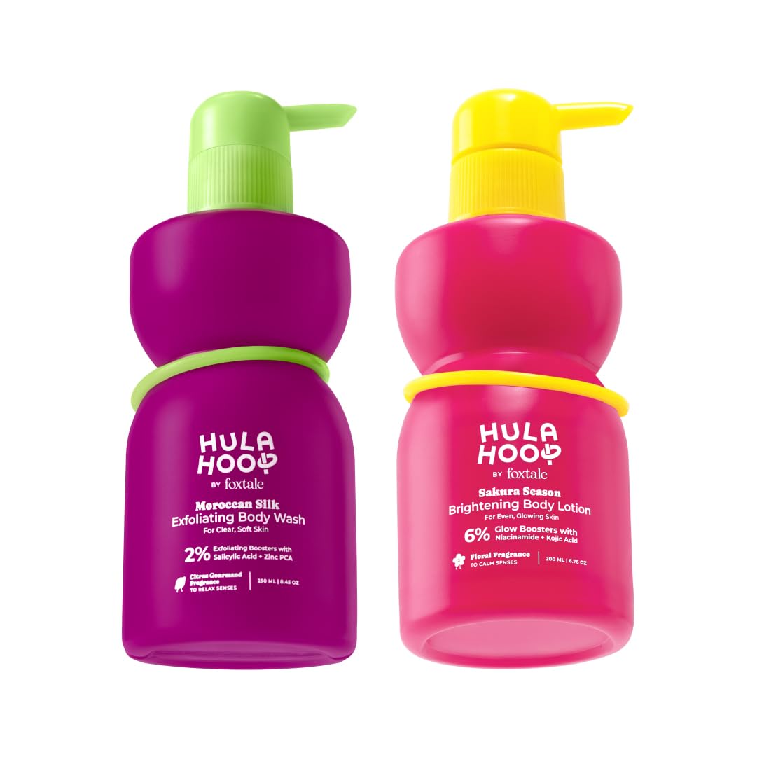 Hula Hoop Clear And Luminous Combo By Foxtale | 2% Salicylic Acid Exfoliating Body Wash For Smooth, Bump-Free Skin + Spf 30 Brig