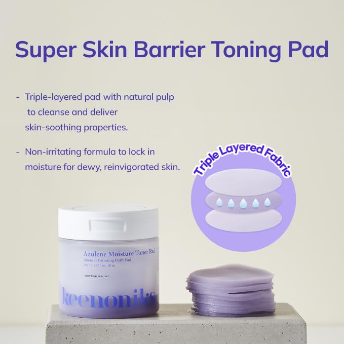 Keenoniks Moisturizing Toner Pads for Face - Azulene Moisturizer Facial Essence & Hydrating Sheet Masks Pads Helps Skin Barrier,