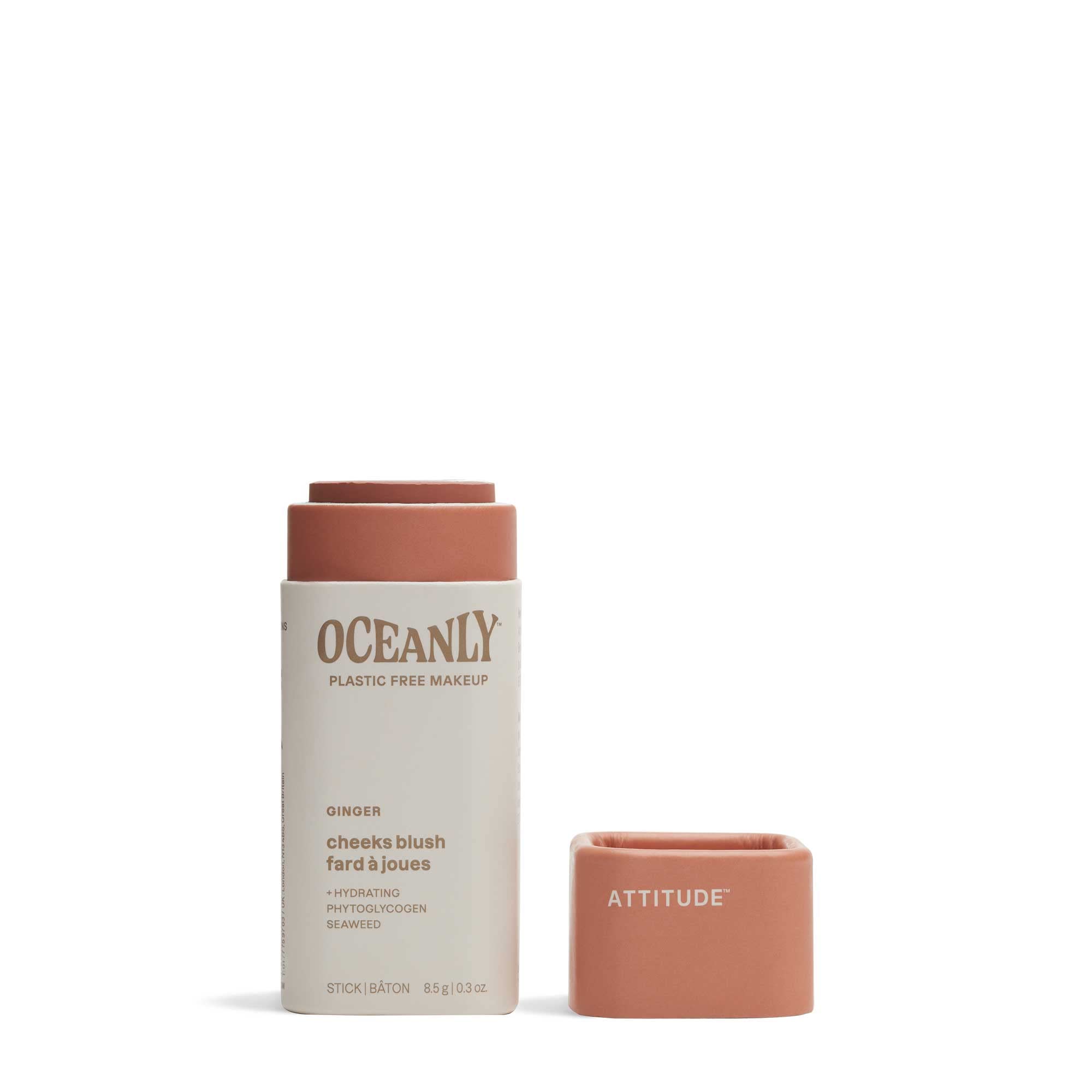 ATTITUDE Oceanly Lightweight Blush Stick, Titanium Dioxide-Free, EWG Verified, Plastic-Free, Vegan & Cruelty-free Makeup, Ginger