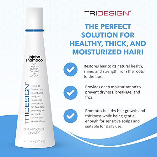 TRI Design Professional Hair Care Jojoba Oil Shampoo - Moisturizing, Thickening, and Nourishing for All Hair Types, Daily Use, B