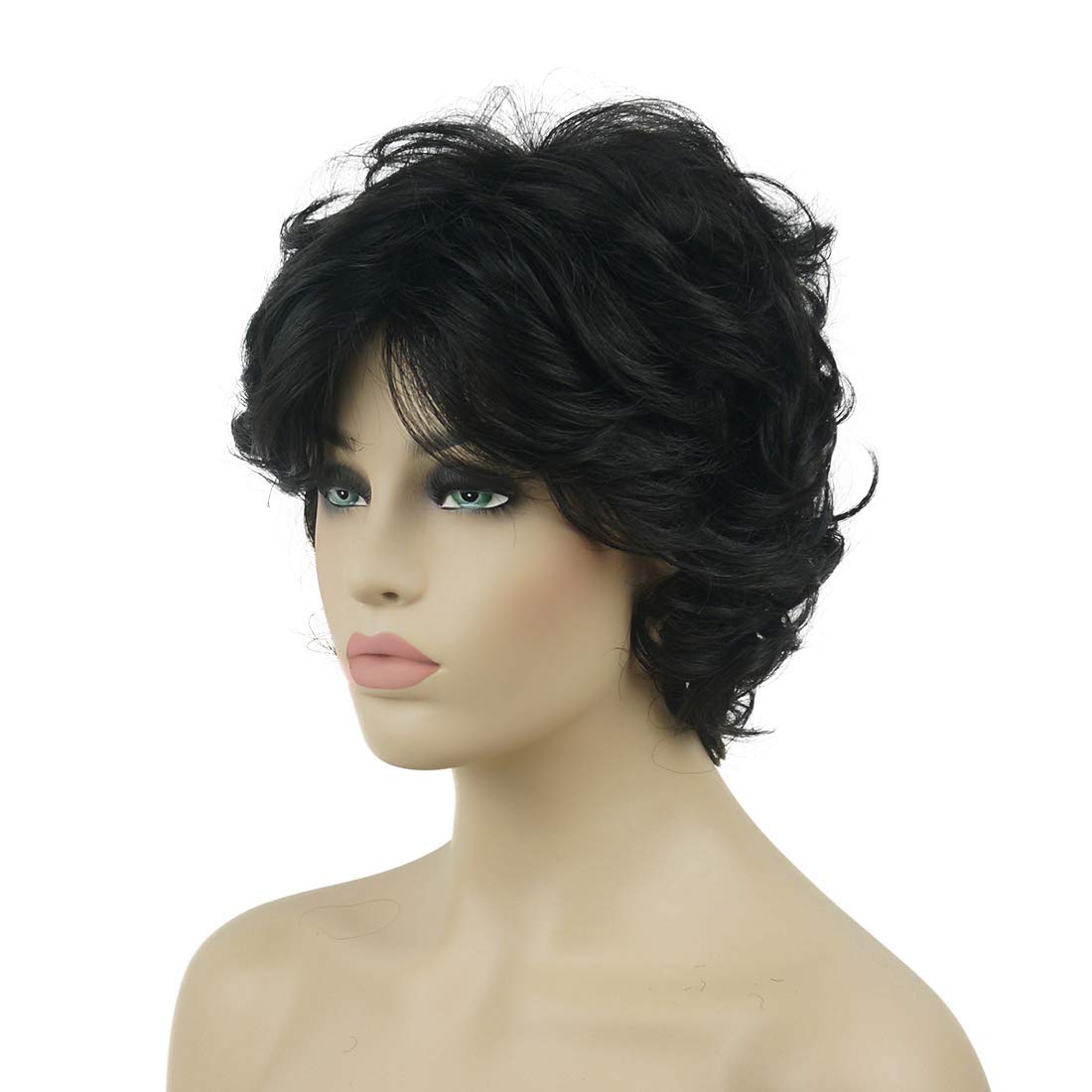 Lydell Women'S Short Curly Wavy Wig Synthetic Hair Full Wig 6 Inches (Darkest Brown)