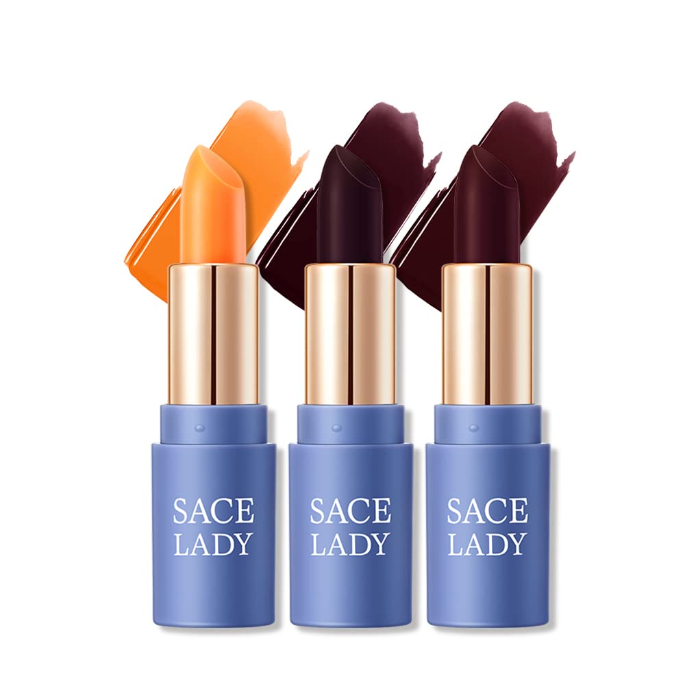 Sace Lady 3 Colors Moisturized Tinted Lip Balm Set, Sace Lady Long Lasting Color Changing Lipstick Kit For Dry Lips, Hydrating W