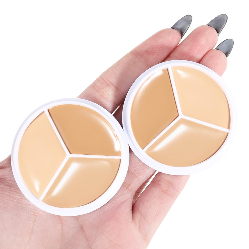 Kaely 2Pcs Tri Color Concealer Pot,Color Correcting Concealer For Dark Circles Spots,Cream Concealer Full Coverage,Foundation Co