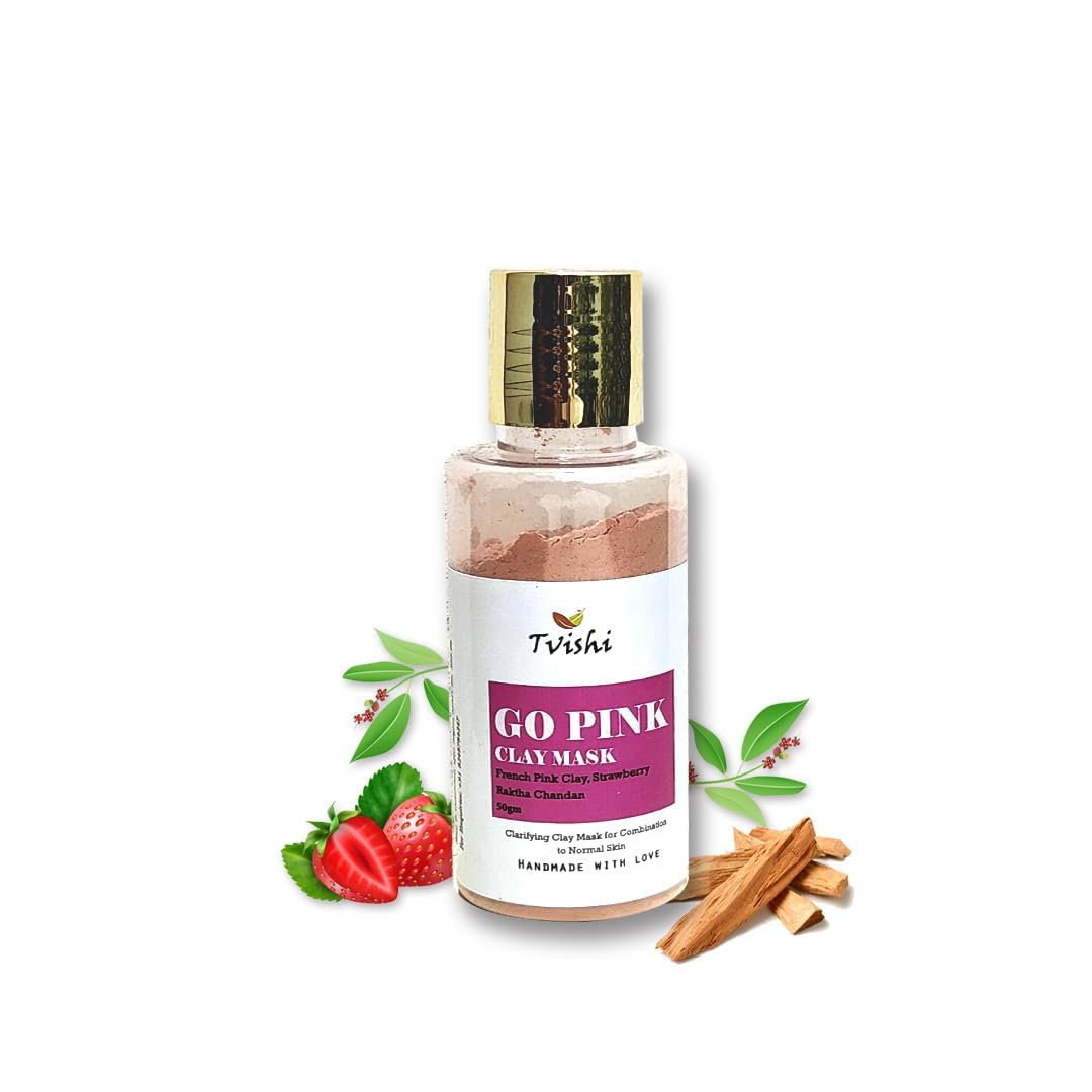 Tvishi Go Pink Clay Mask 50G | Deep Cleansing & Brightening Face Mask | Reduces Pigmentation, Dark Spots & Dull Skin | Skin Deto