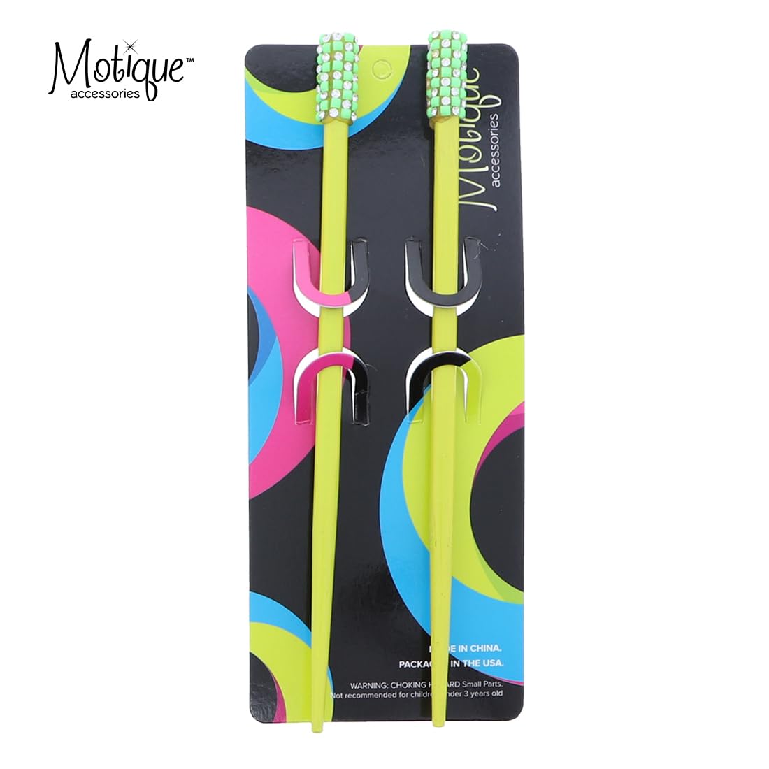 Set Of 2 Hair Sticks Chopsticks With Colored Studded Tops 7.5 Inches Long For Women - Green