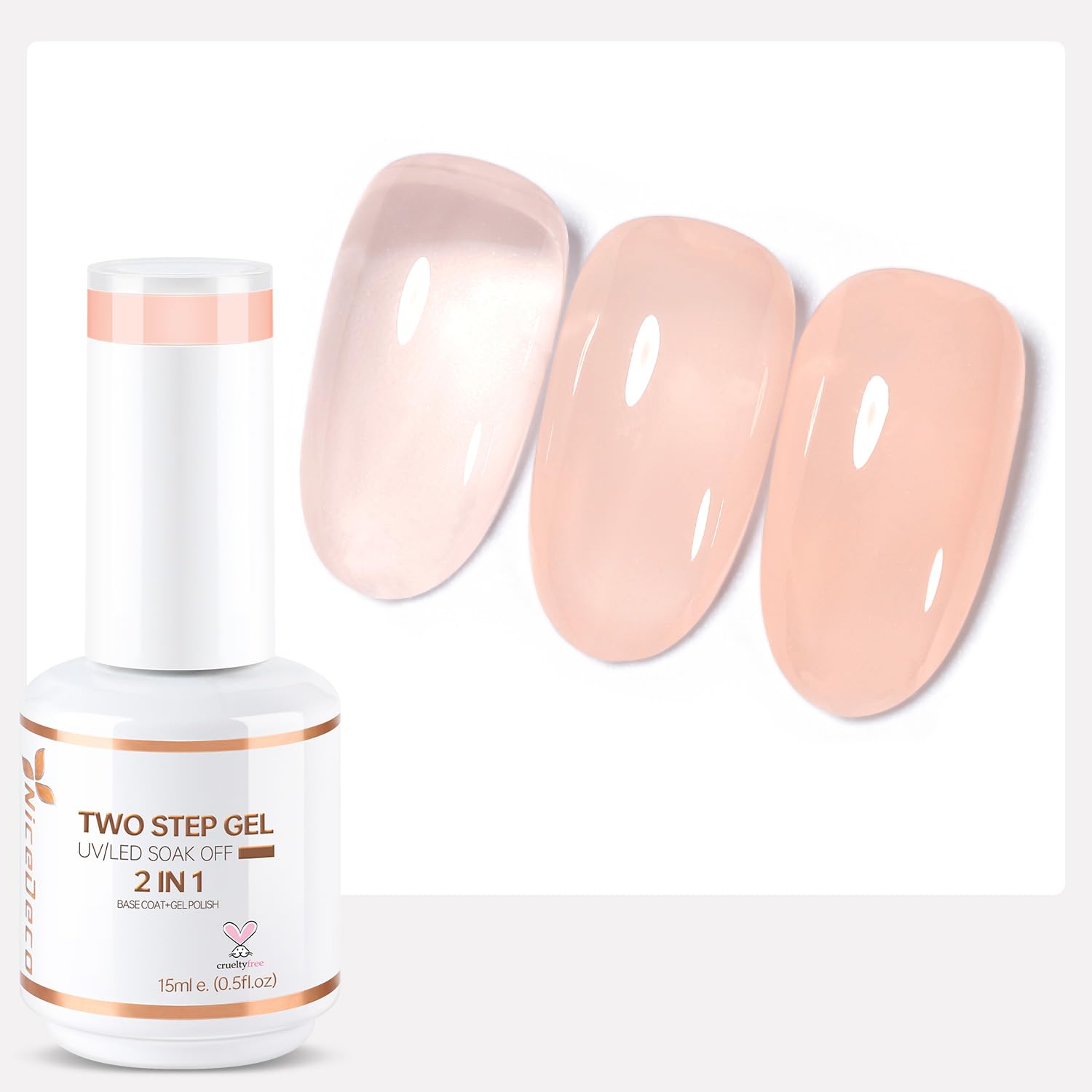 Nicedeco 2-Step Gel Nail Polish, Hema Free, Cruelty Free, High Gloss Long Lasting Soak Off LED U V Gel Polish 1 Pcs 15ml - TSG00