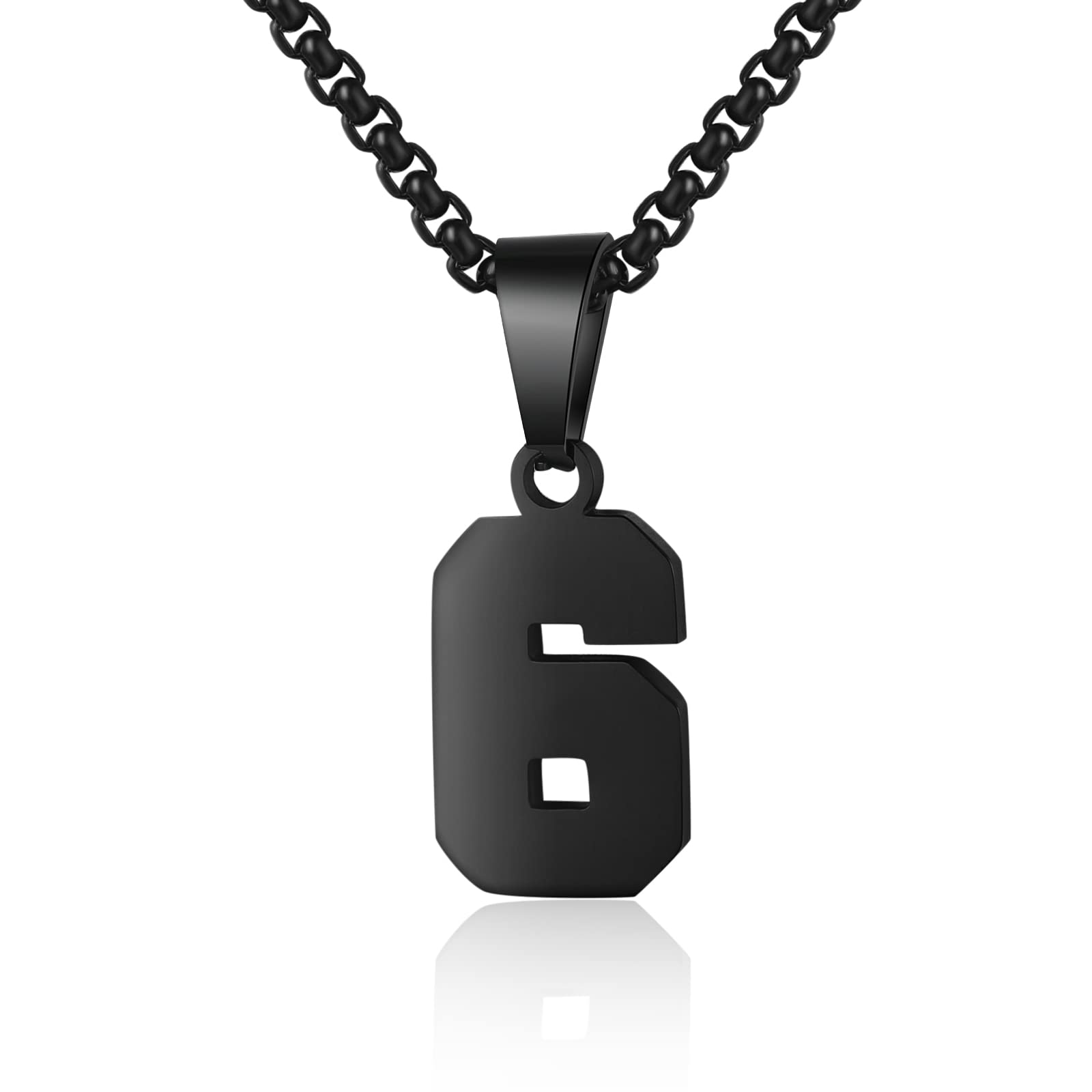 Number Necklaces Personalized Necklaces Black Initial Number Pendant Stainless Steel Chain Movement Necklaces for Men Women (6)