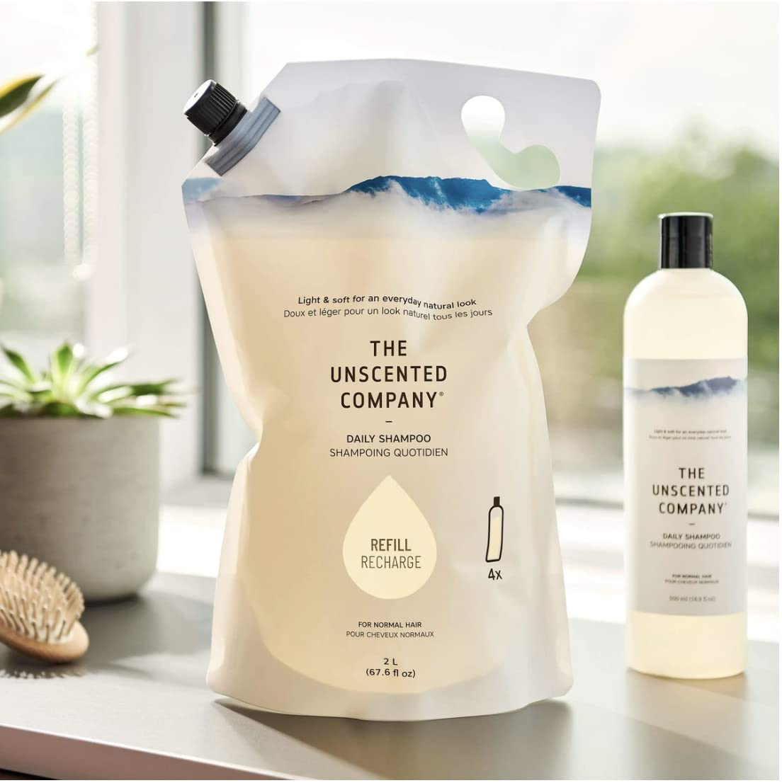 The Unscented Company, Daily Shampoo, 2 L Refill Pouch, Cleanses And Replenishes, Fragrance Free, Plant- And Mineral-Based, Biod