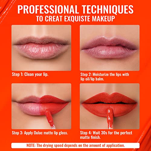 Oulac Matte Liquid Orange Lipstick For Women, Long Lasting Lipstick Waterproof Lip Stain, No Transfer, Creamy High Pigmented For