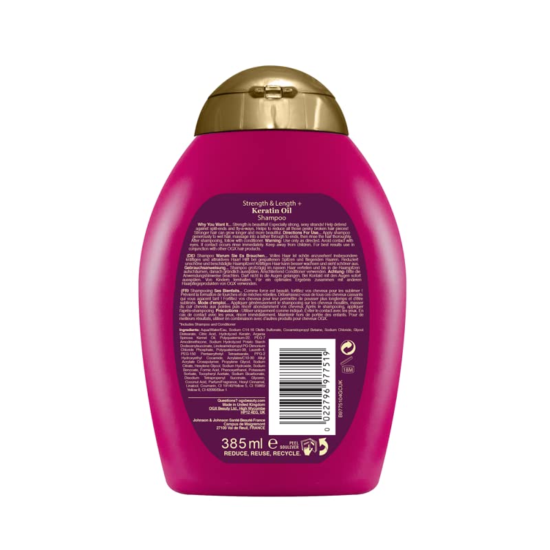 OGX Anti-Breakage Keratin Oil Shampoo, 13 Oz (Pack of 2), Strengthening Formula, Sulfate-Free, Model OGX-58