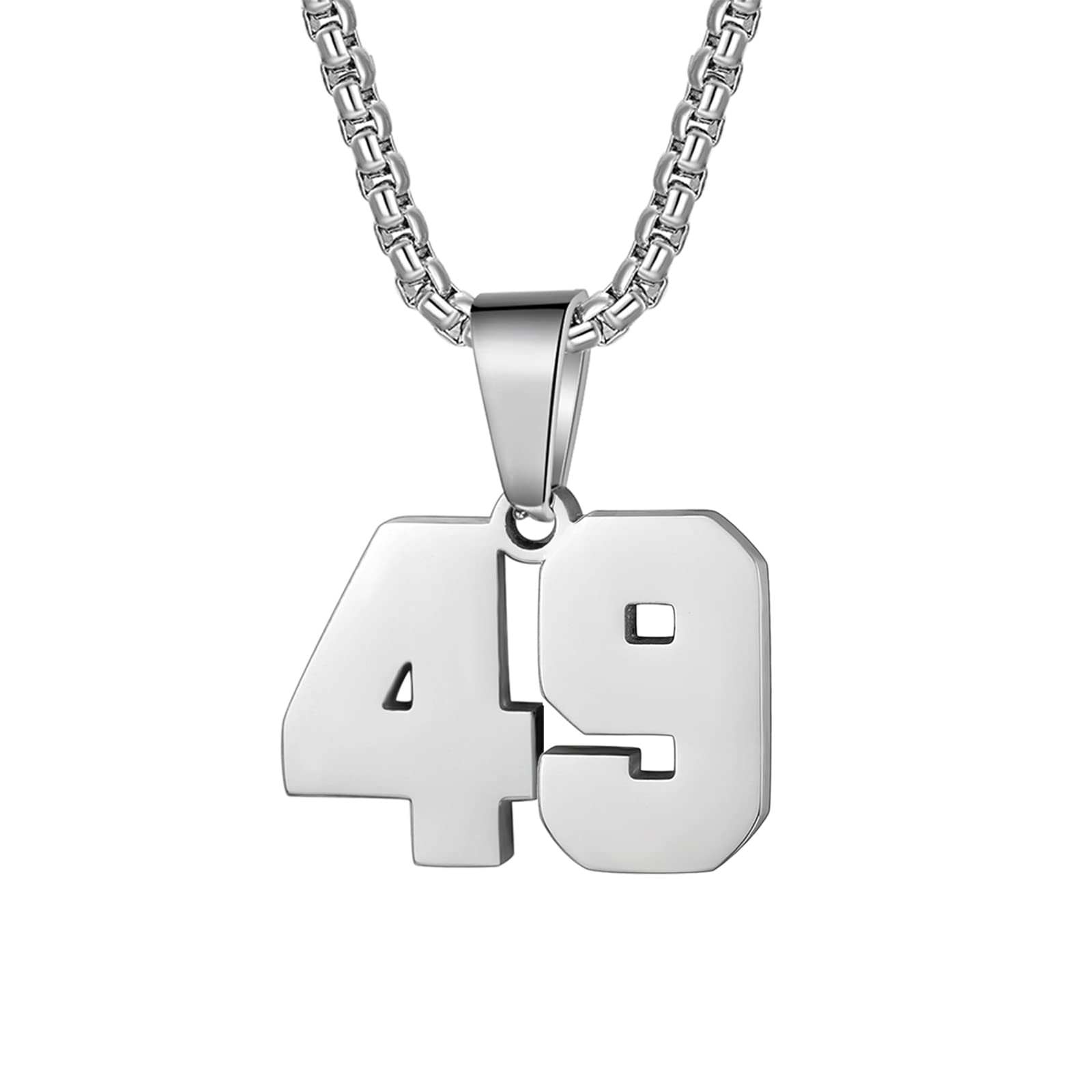 Number Necklaces Personalized Necklaces Silver Initial Number Pendant Stainless Steel Chain Movement Necklaces for Men Women (49