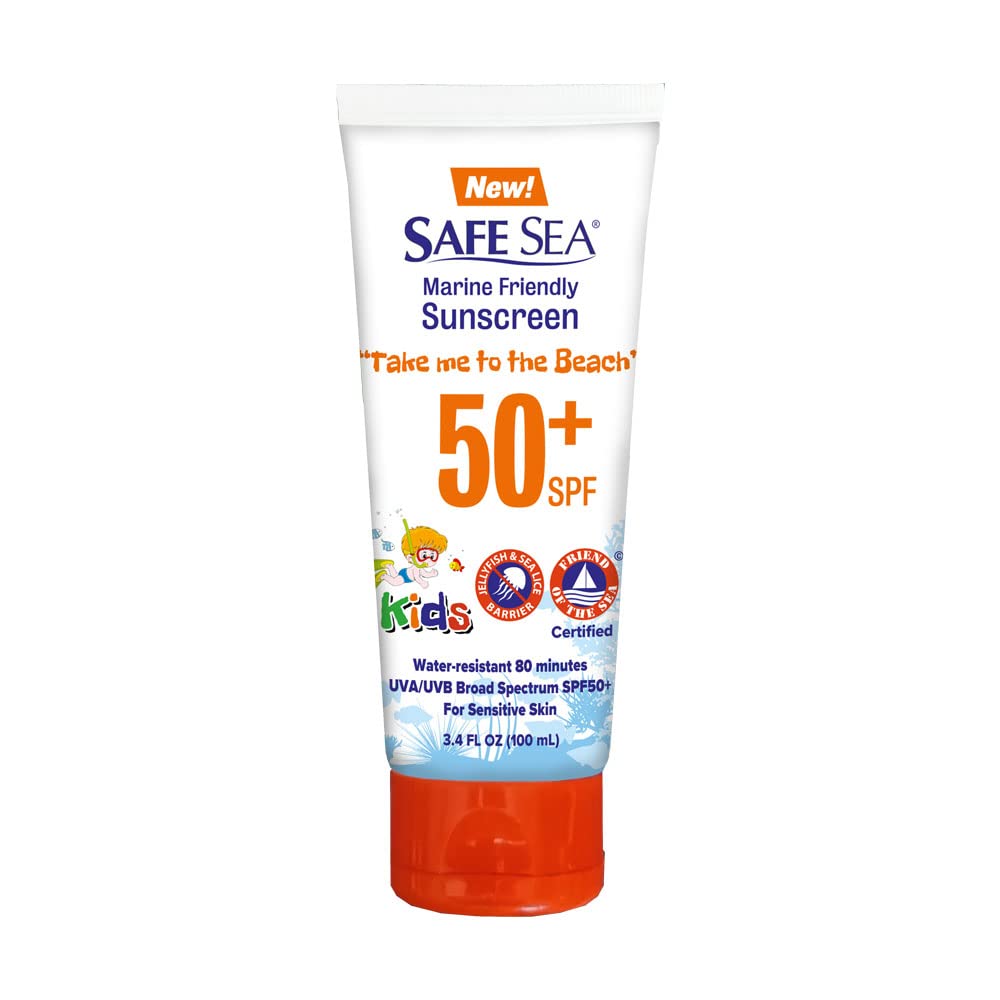 Safe Sea Spf50+ Kids Sunscreen | Travel Size 3.4 Oz. | For Sensitive Skin | Anti-Jellyfish And Sea Lice Sting Protective Lotion