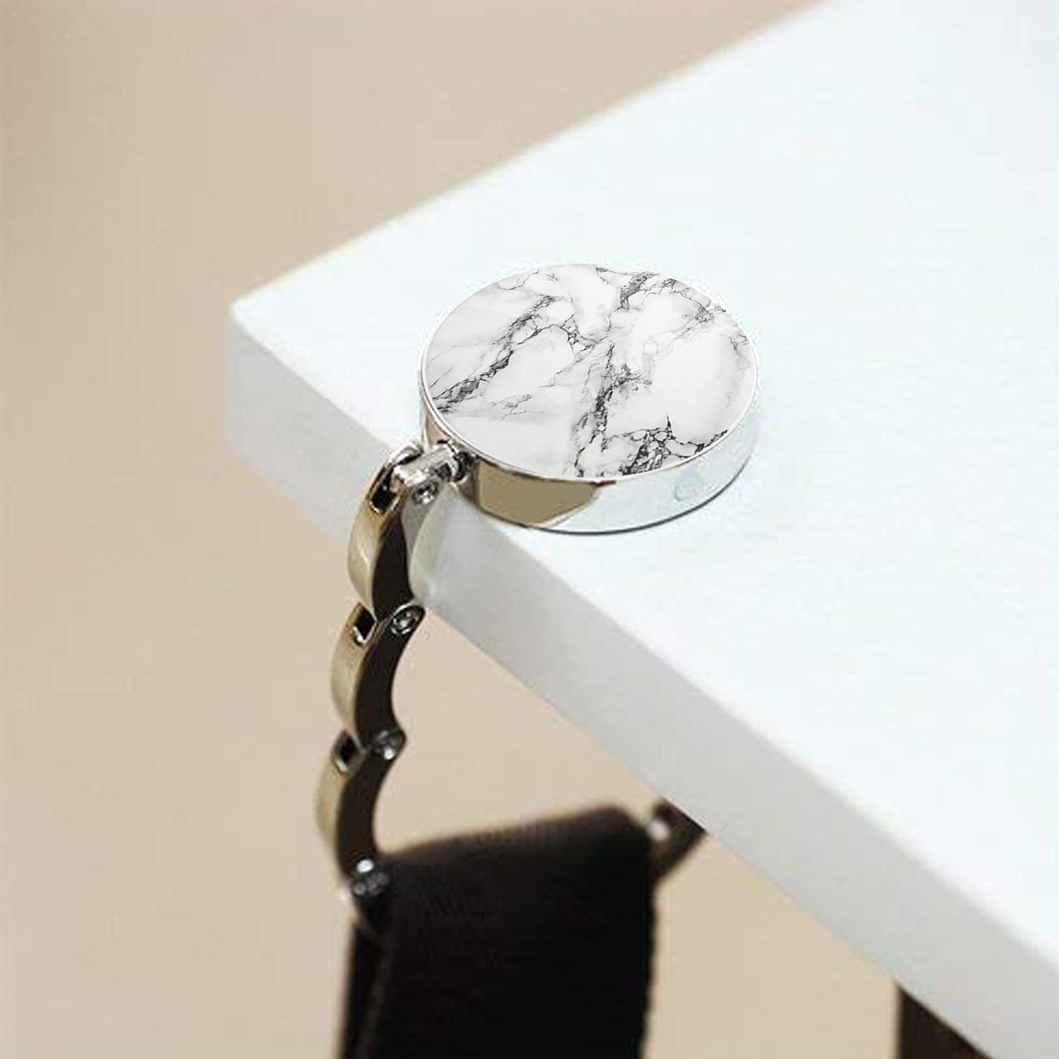 Foldable Purse Hook Womens Bag Table Hanger Collection Desk Hooks for Purse (2pack W-OP Marble Hook)