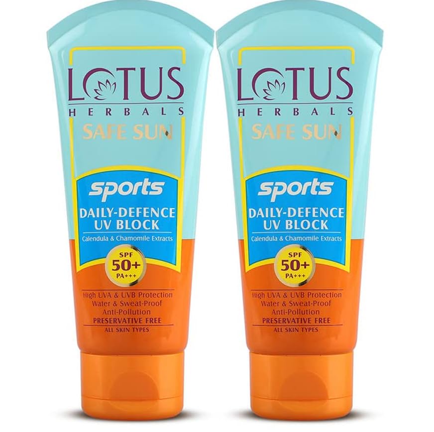 Lotus Herbals Safe Sun Sports Dailydefence Uv Block SPF 50 PA+++|All skin types| Water resistant & sweat resistant, Anti pollut