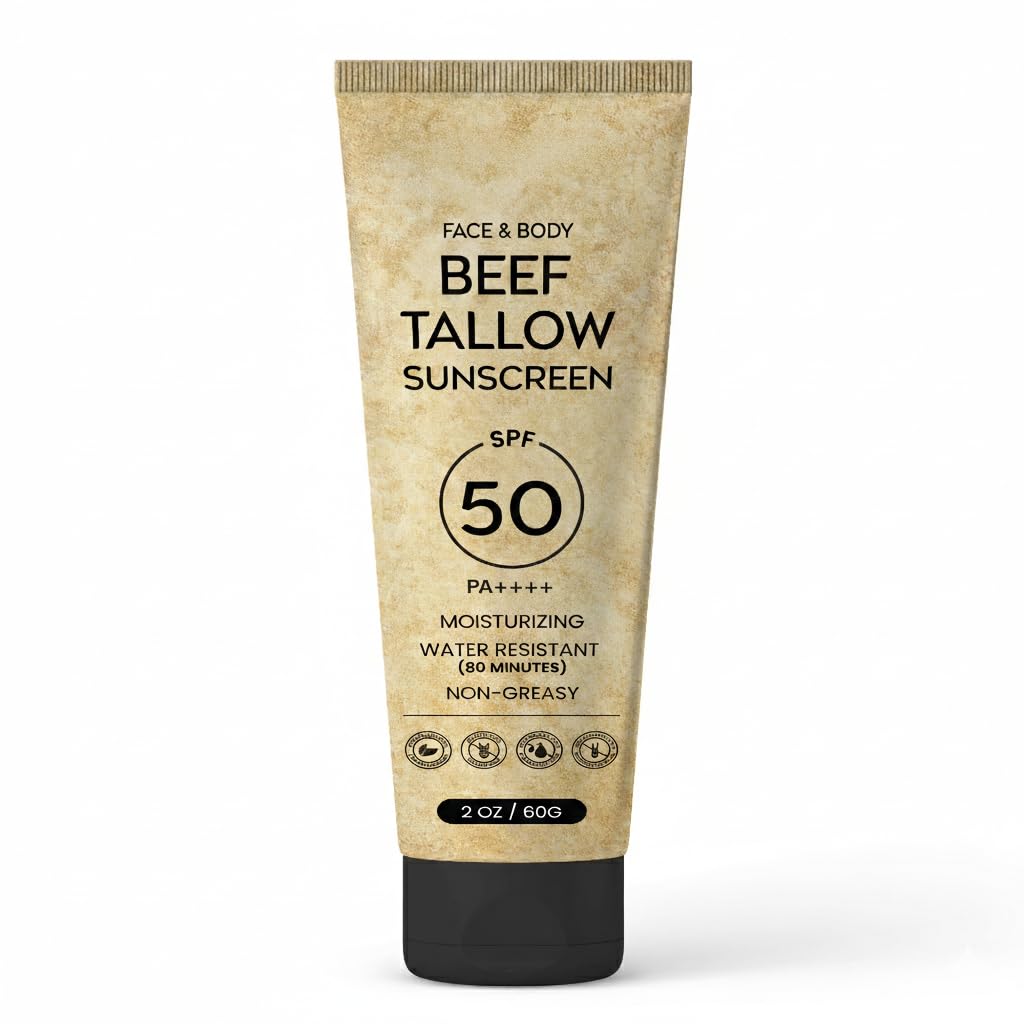 MTGBO Beef Tallow Sunscreen SPF 50: Face Sunscreen with Zinc Oxide Sunblock, Hypoallergenic Non-Greasy Fragrance-Free Formula Al