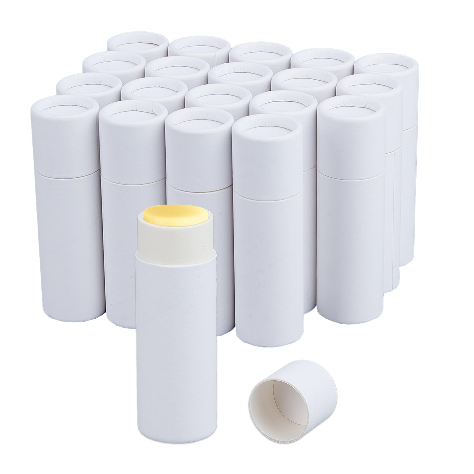 NICENEEDED 20 Pcs Empty Paperboard Lip Balm Tubes, Refillable Kraft Paper Lipstick Tube, Round Cardboard Lip Gloss Container Sol