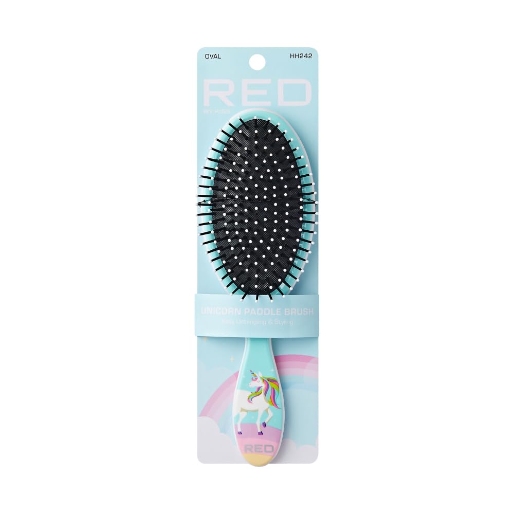 Red by Kiss Unicorn Detangler Brush, Oval Rainbow Hairbrush for Easy Wet/Dry Detangling & Scalp Massage