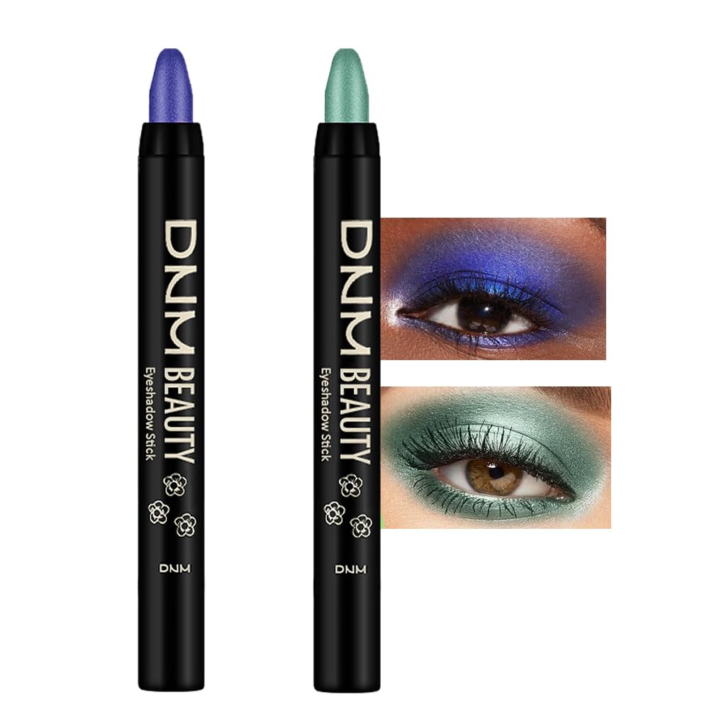 Kaely 2Pcs Cream Eyeshadow Sticks Set For Eyes Waterproof,Blue Shimmer & Green Shimmer Matte Eye Shadow Stick Pencil Pen Bulk So