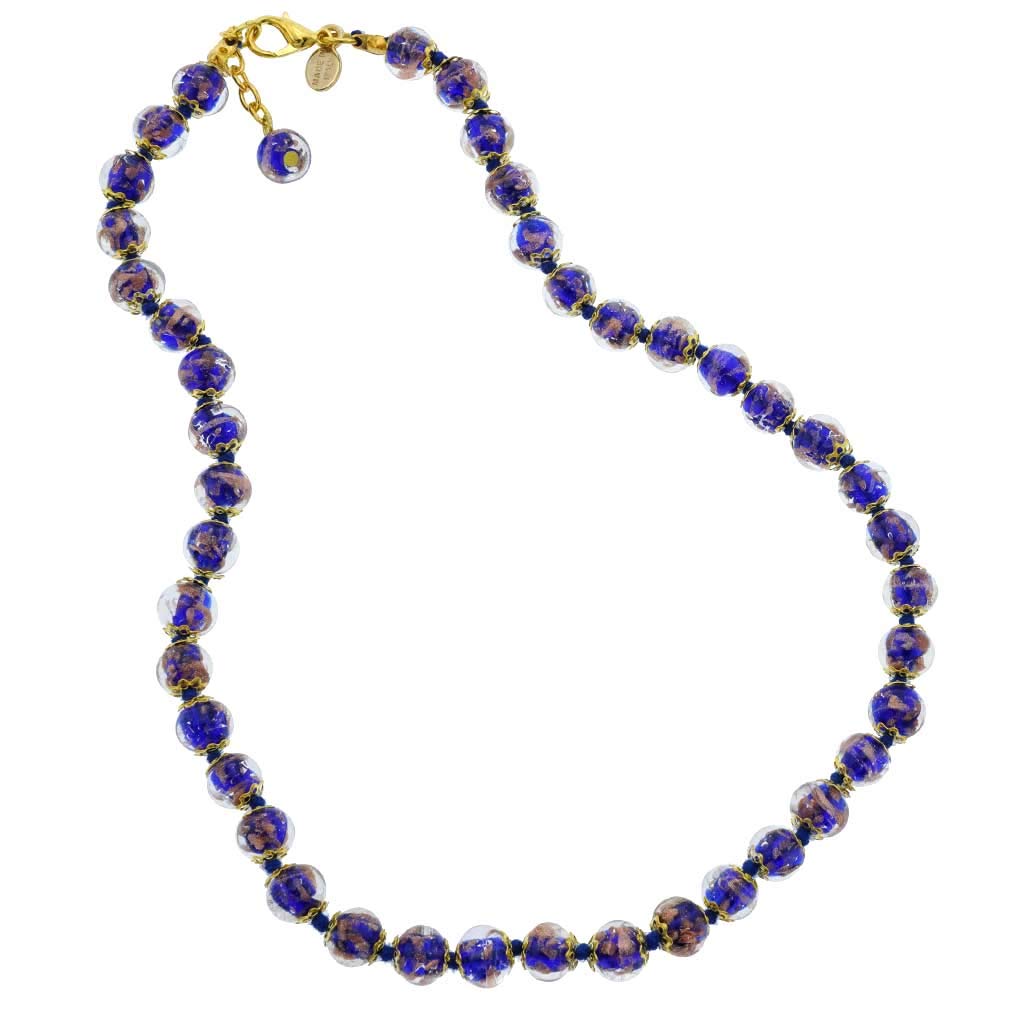 Glass Of Venice Short Murano Glass Necklace 16-Inch Plus Extender - Italian Navy Blue Sommerso Sparkling Beads Handmade Blown Gl