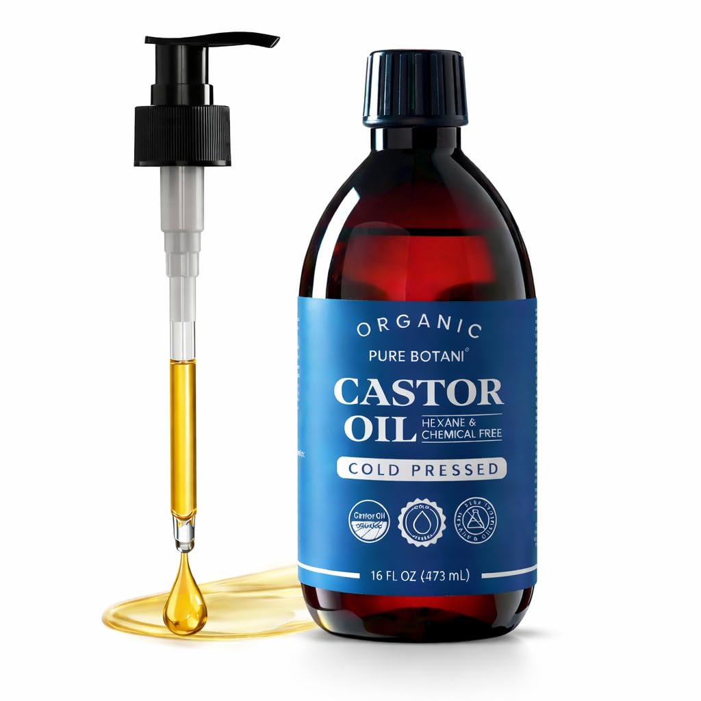 Castor Oil Organic Cold Pressed,100% Pure Hexane Free, Unrefined Natural Oil for Hair Growth, Eyelashes, Eyebrows, Skin & Body M