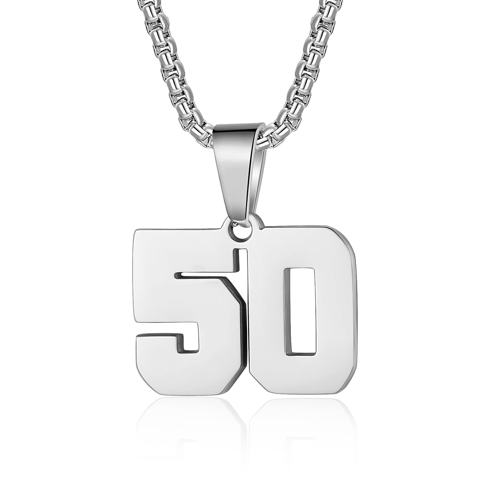 Number Necklaces Personalized Necklaces Silver Initial Number Pendant Stainless Steel Chain Movement Necklaces for Men Women (50