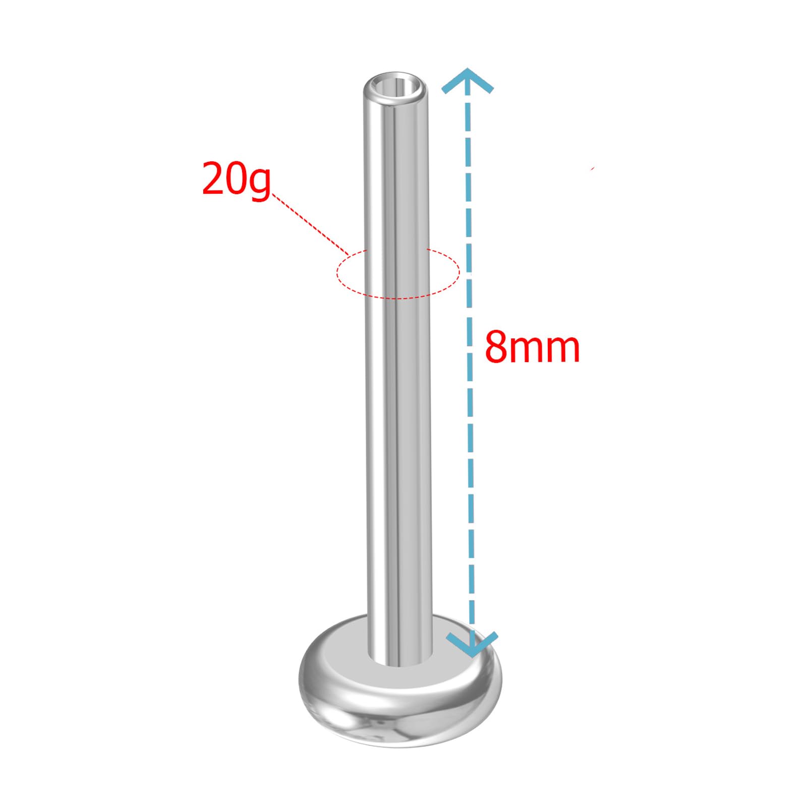 NewkeepsR 20G  8mm Threadless Flat Back Labret Stud Post Replacement, Implant Grade 0.8mm Press Fit Flatback Push In Unthreaded