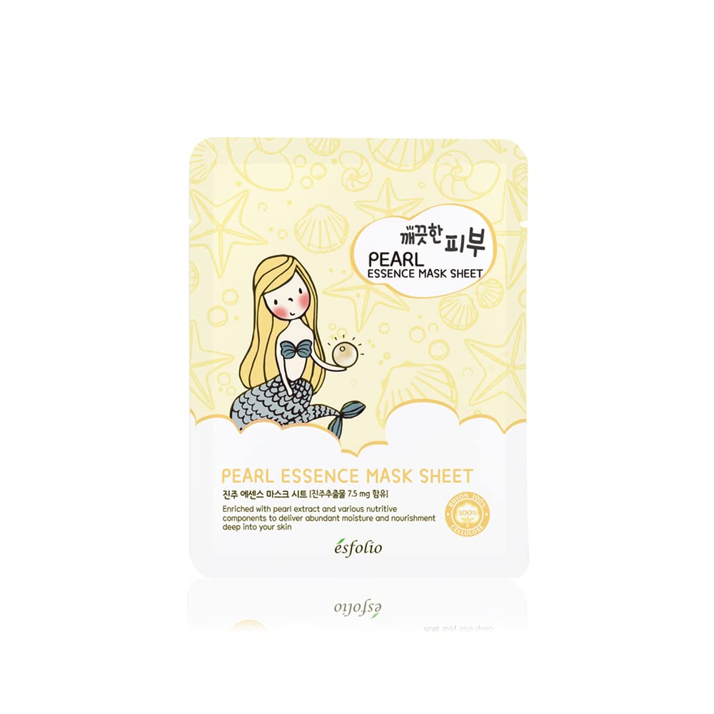 Esfolio Pure Skin Mask Box - Pearl Essence Sheet Mask Set, Hydrating & Nourishing Korean Face Masks, Revitalizing Skincare for S