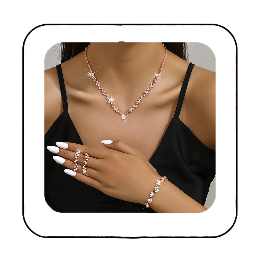 Unicra Rhinestone Necklace Earrings Set Bridal Wedding Jewelry Sets Prom Costume Jewelry Set for Women and Brides