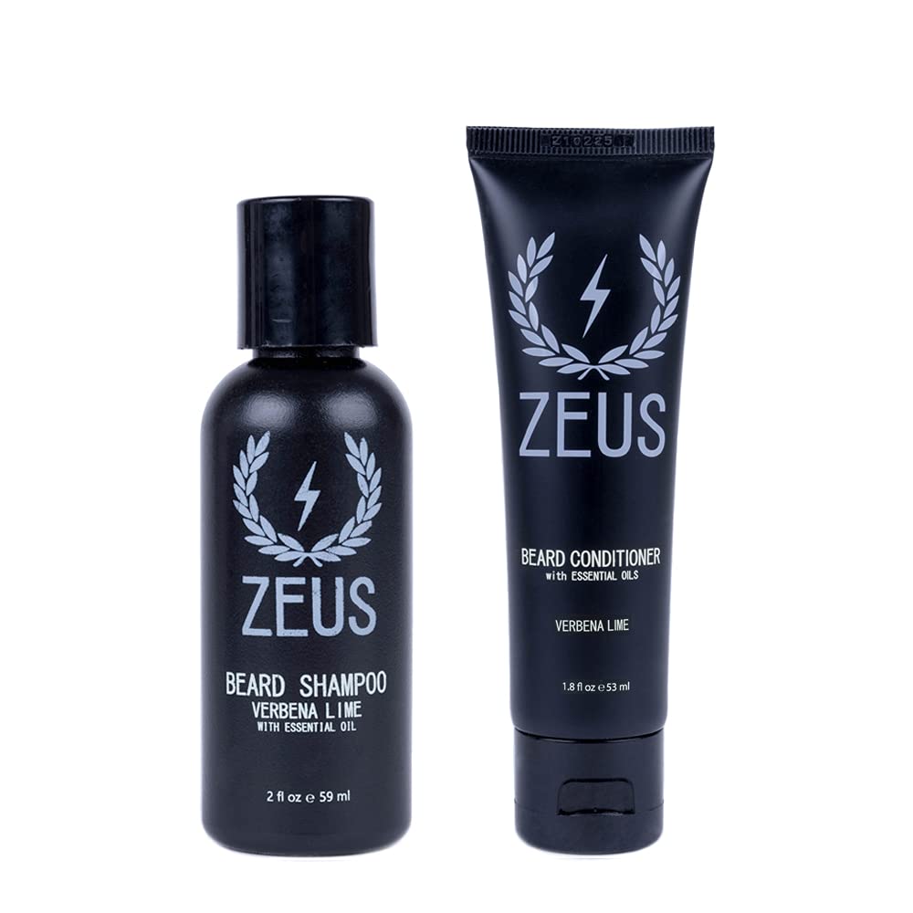 Zeus Travel Size Beard Wash & Beard Conditioner Set For Men - Soften, Hydrates & Moisturizes - Made In Usa (Verbena Lime)