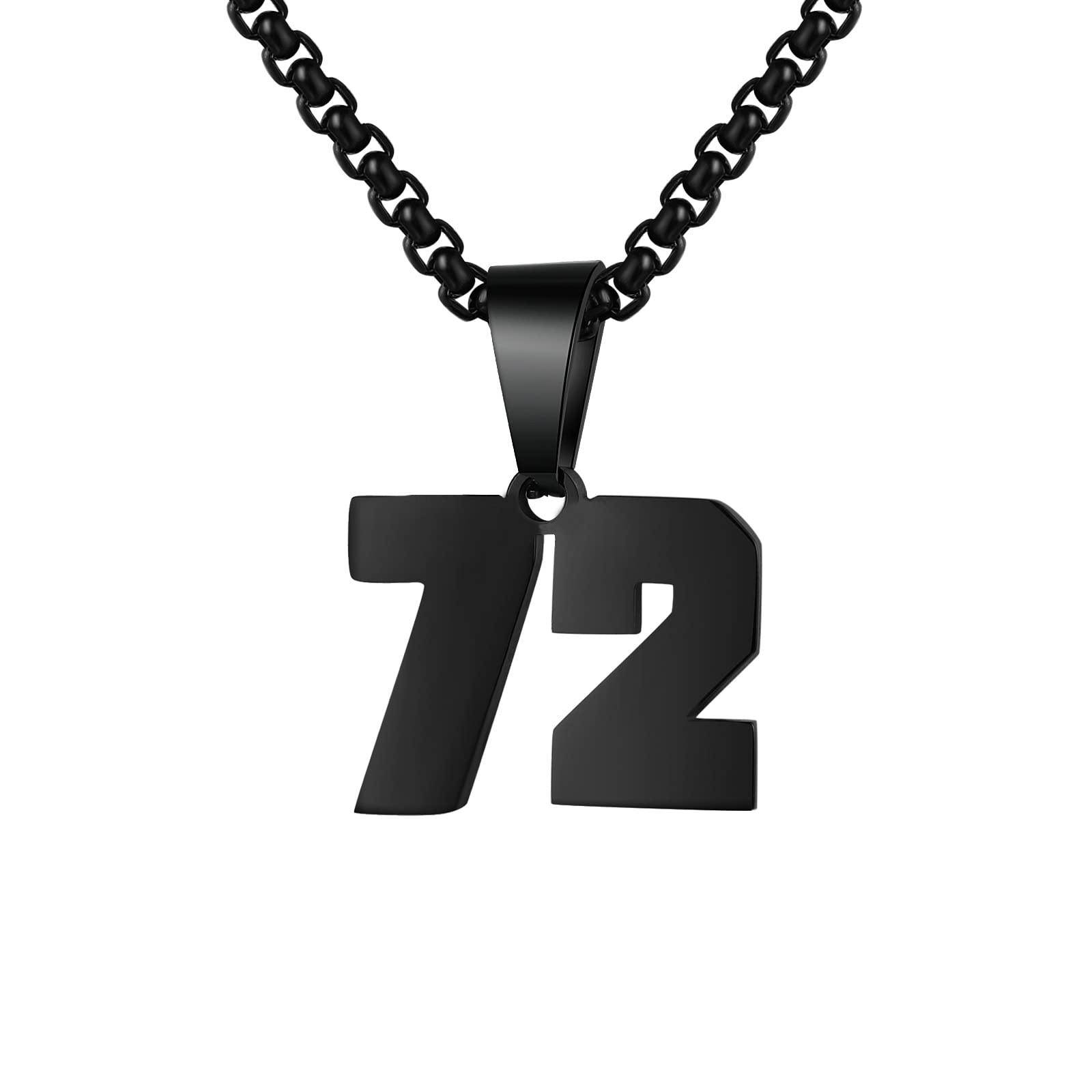 Number Necklaces Personalized Necklaces Black Initial Number Pendant Stainless Steel Chain Movement Necklaces for Men Women (72)