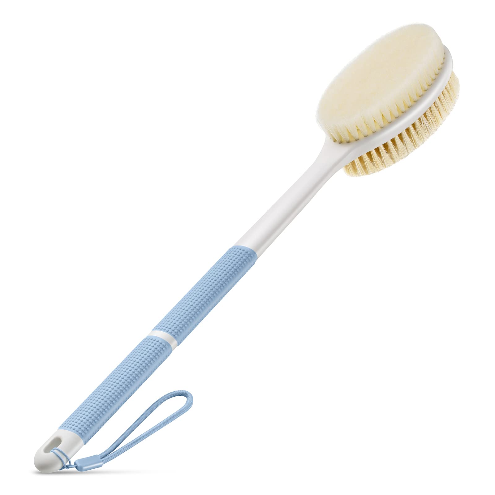 Back Scrubber Anti Slip For Shower,Back Brush Long Handle With Stiff And Soft Bristles,Body Exfoliator For Bath Or Dry Brush(Blu