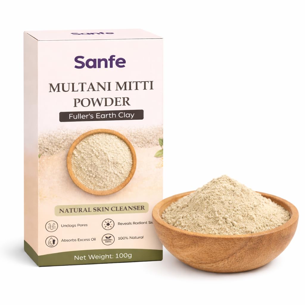 Sanfe Multani Mitti Powder | 100G | Fuller Earth Clay For Face Mask Pack Routine | Natural Skin Cleanser Format | Ubtan Style Po