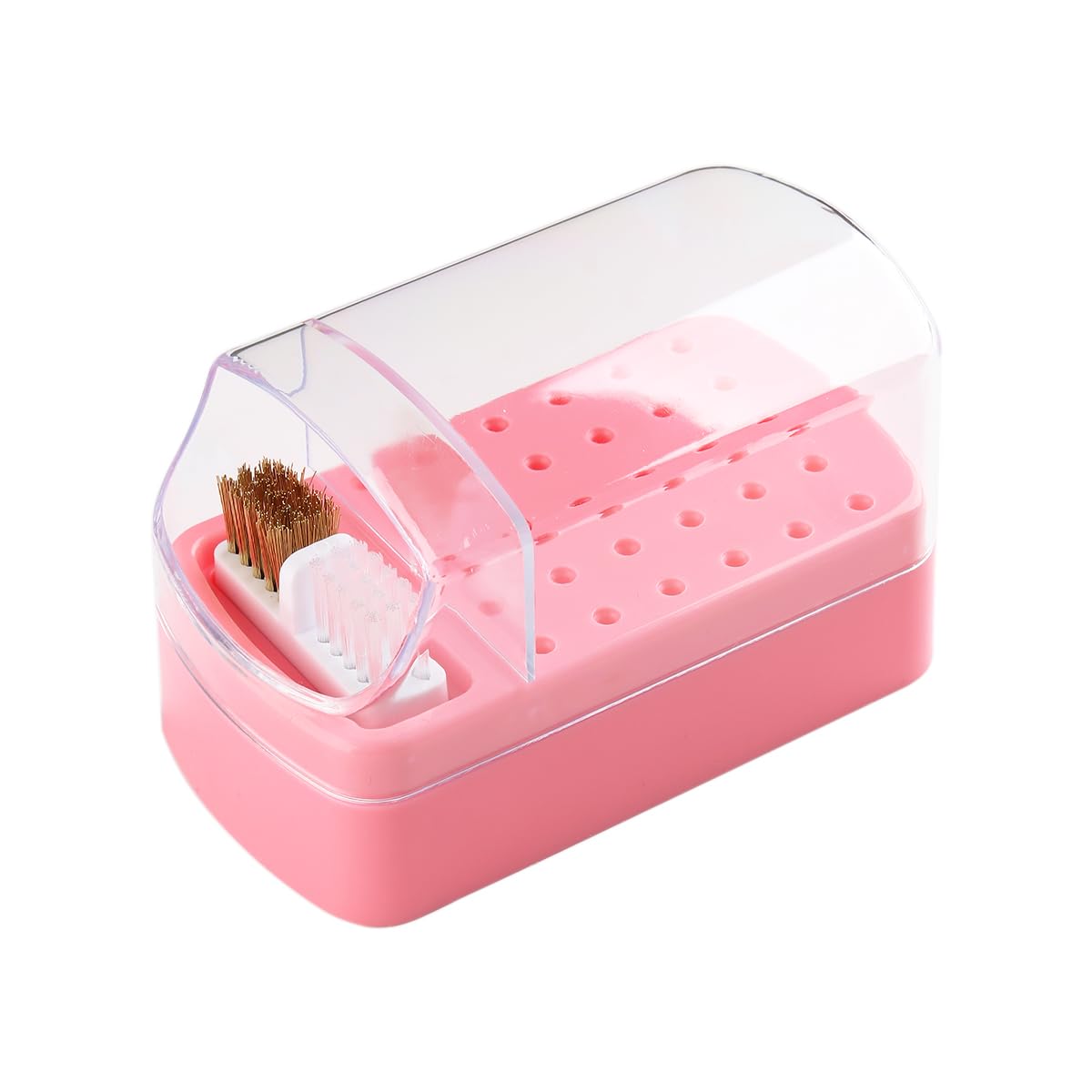 Fcozpjk 2 in 1 Pink Nail Drill Bit Holder and Nail Drill Bits Cleaner Brush Case, 30 Holes Dust-proof Nail Bit Holder Organizer 