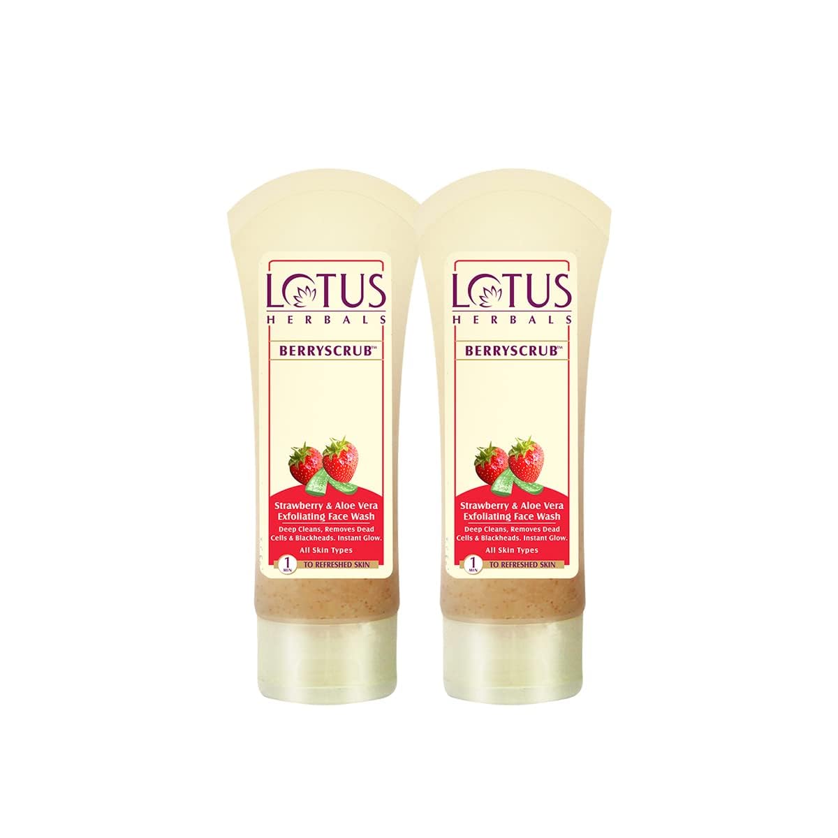 Lotus Herbals Berryscrub Strawberry & Aloe Vera Exfoliating Face Wash | Deep Cleaning | Blackhead Removal | For All Skin Types |