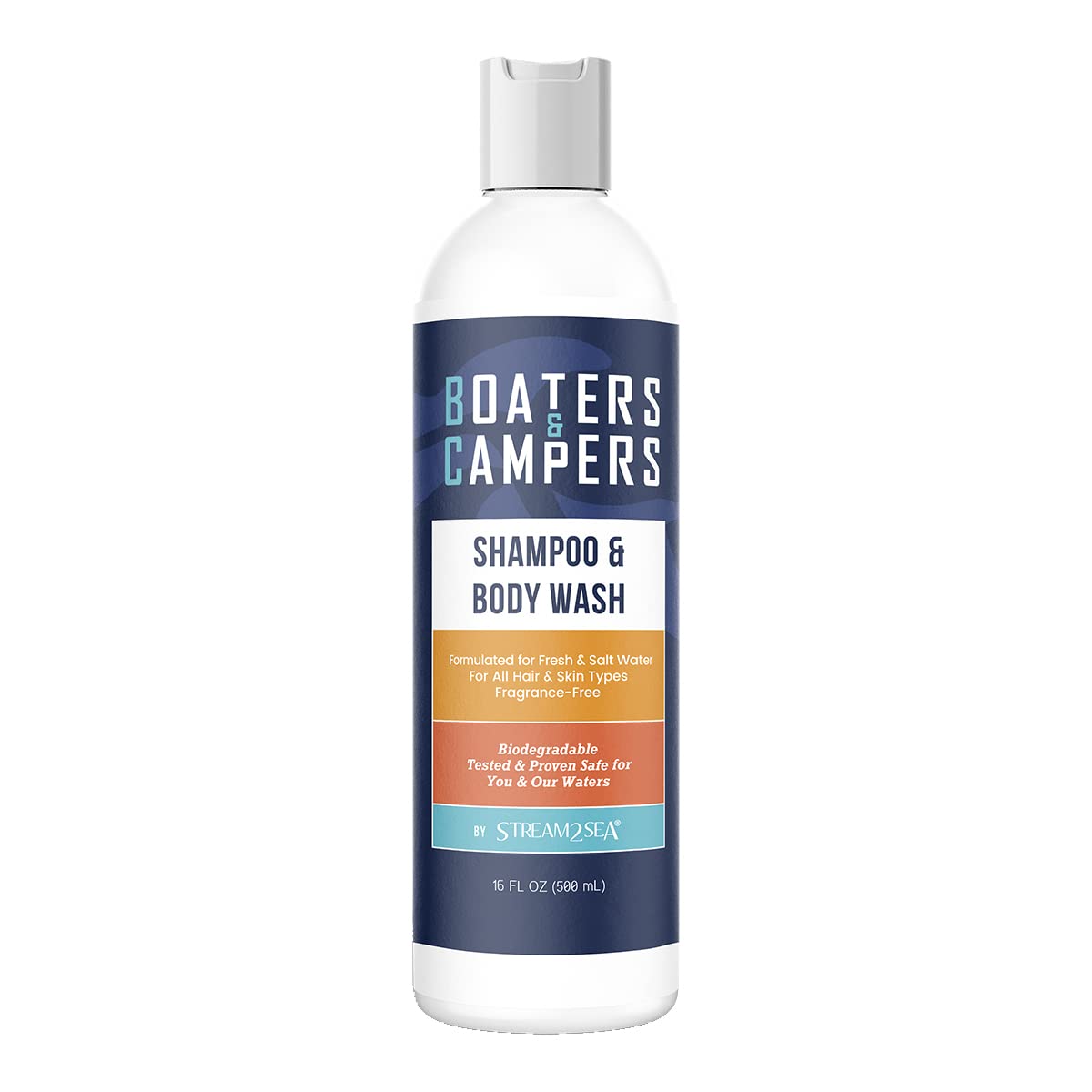 STREAM 2 SEA Boaters and Campers Hair Shampoo, 16 oz Reef Safe, Paraben Free and Fragrance Free All Natural Shampoo For Camping 