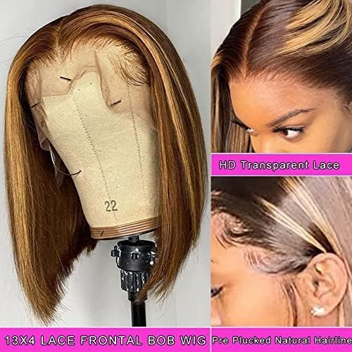 4/27 Highlight Bob Wig Human Hair Wear And Go Glueless Highlight Bob Lace Front Wig Human Hair Pre Plucked Bob 13X4 Hd Lace Fron
