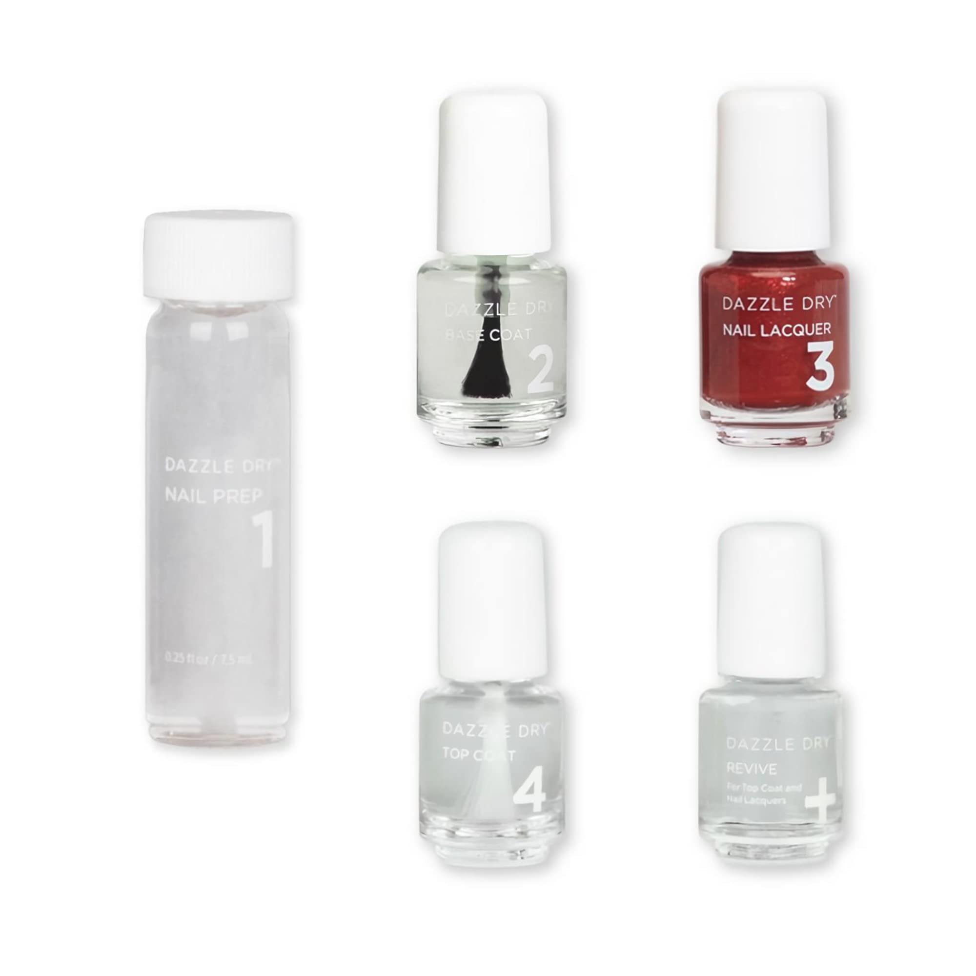 Dazzle Dry Mini Kit 4 Step System - Confident, a full coverage shimmer, deep metallic candy apple red. (5 Piece Kit / 5 Manicure