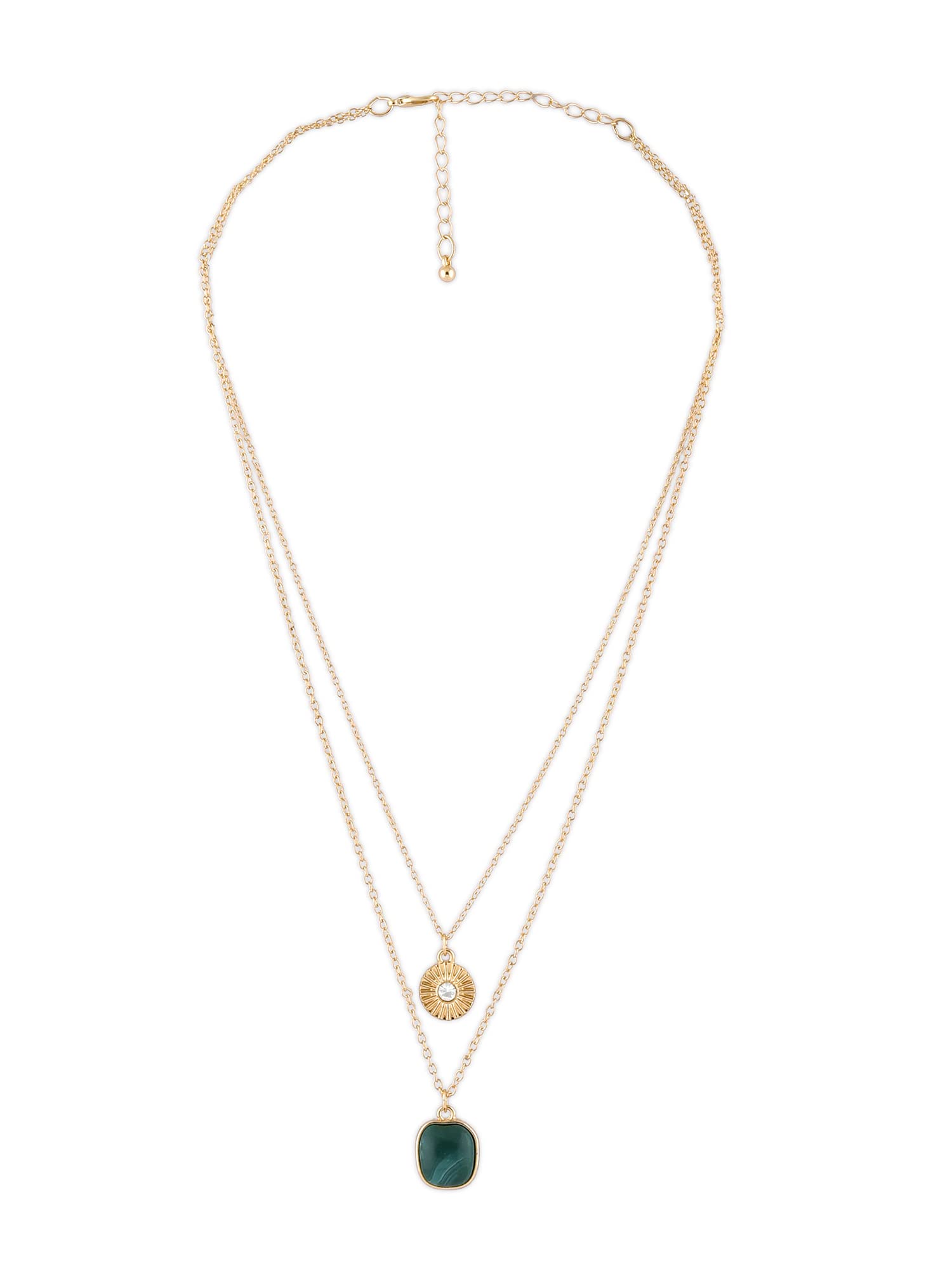Zaveri Pearls Green Stone Contemporary 2 Layers Necklace & Chain For WomenZpfk15162